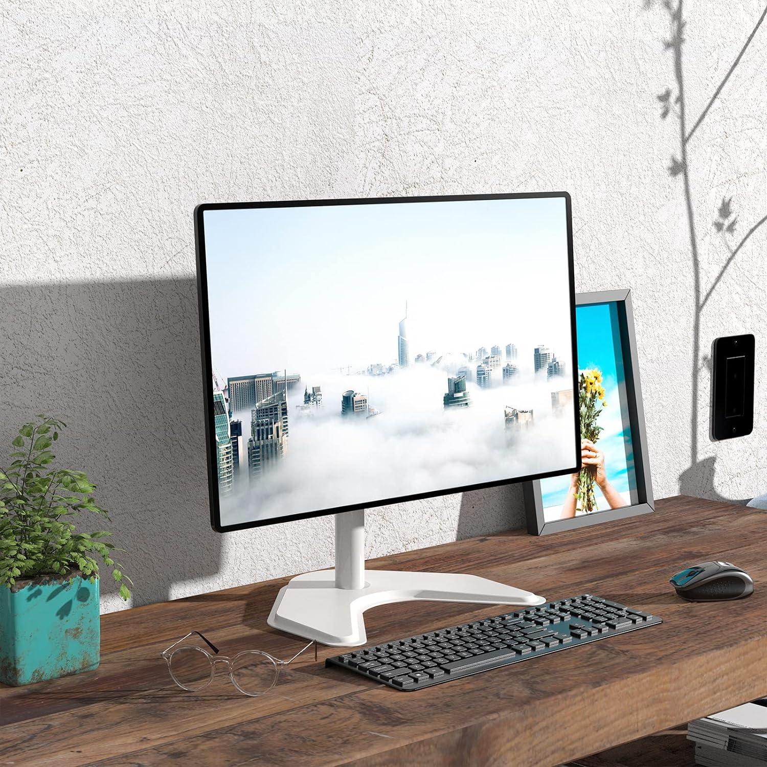 White Adjustable Single Monitor Desk Stand with VESA Mount