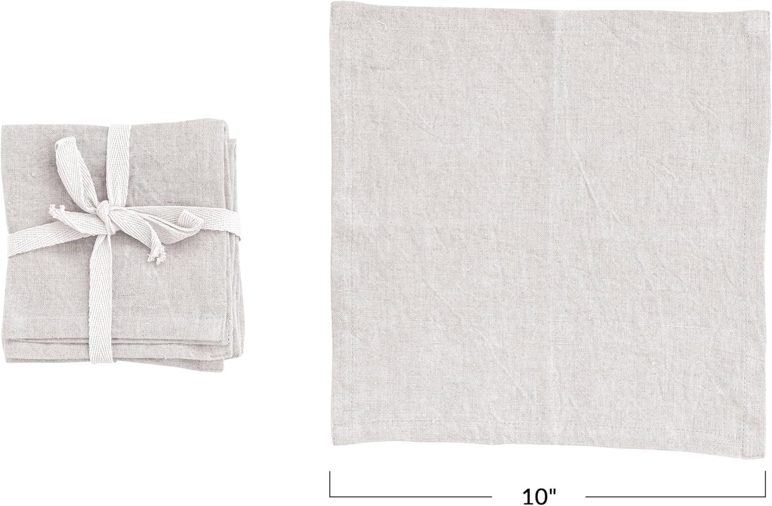 Ivory Stonewashed Linen Cocktail Napkins, Set of 4, 10 Inches