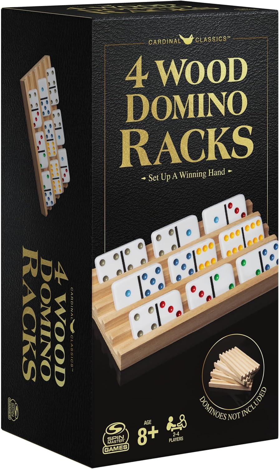 Wood Domino Racks, Set of 4 Trays for Mexican Train and other Dominoes Games, for Families and Kids Ages 8 and up