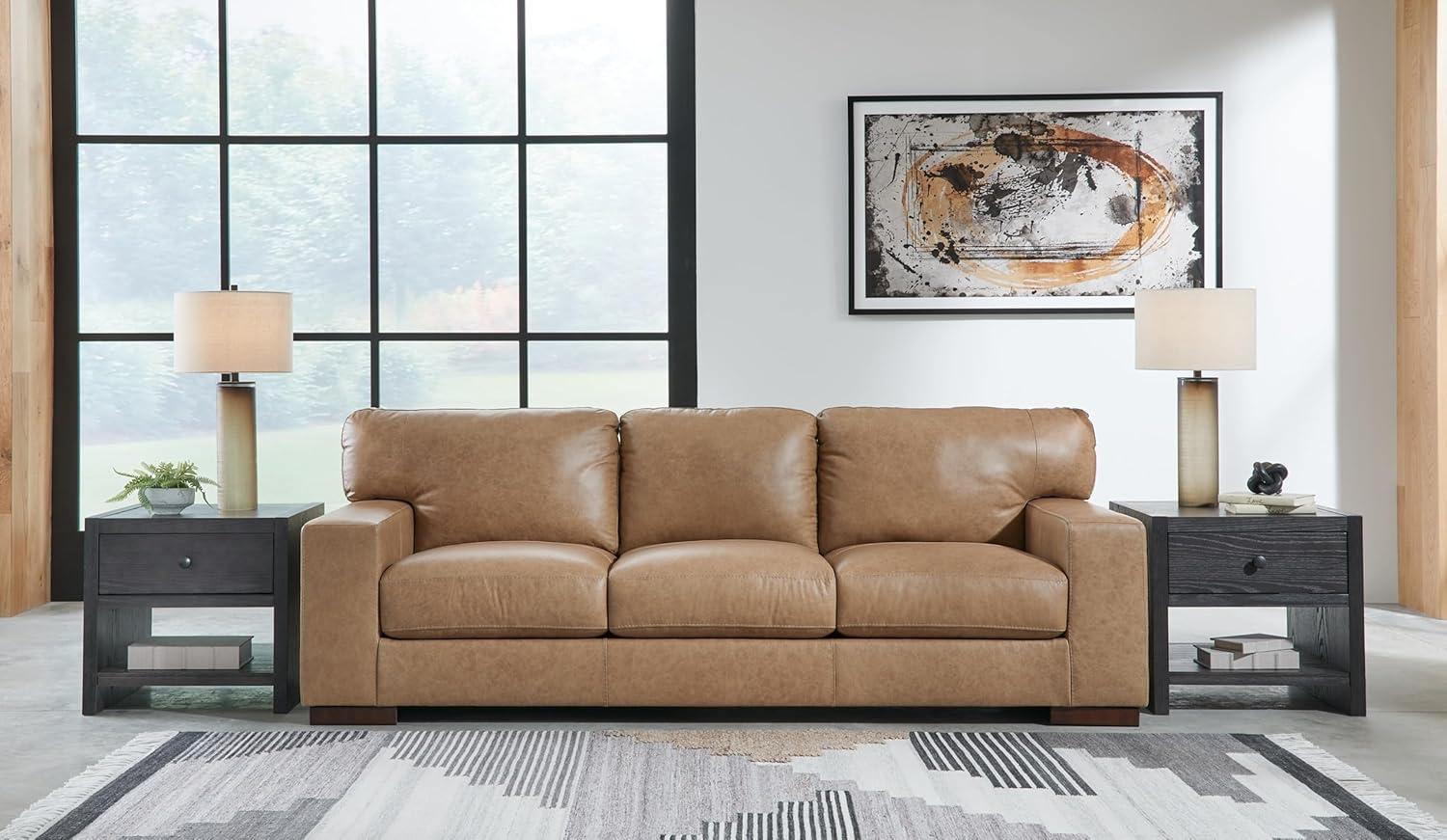 Tumbleweed Faux Leather Track Arm Sofa with Removable Cushions