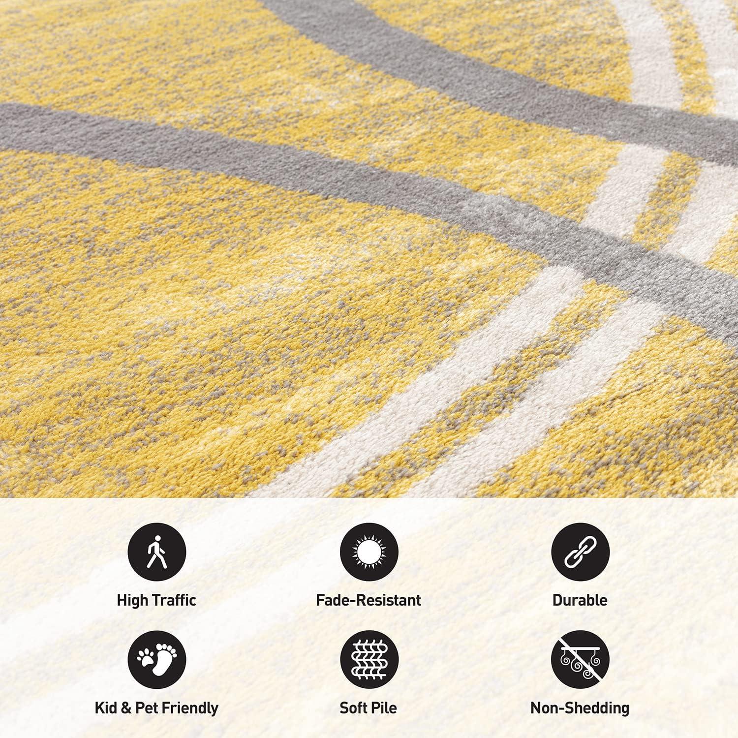 Modern Abstract Yellow 3'3"x5' Synthetic Easy Care Area Rug