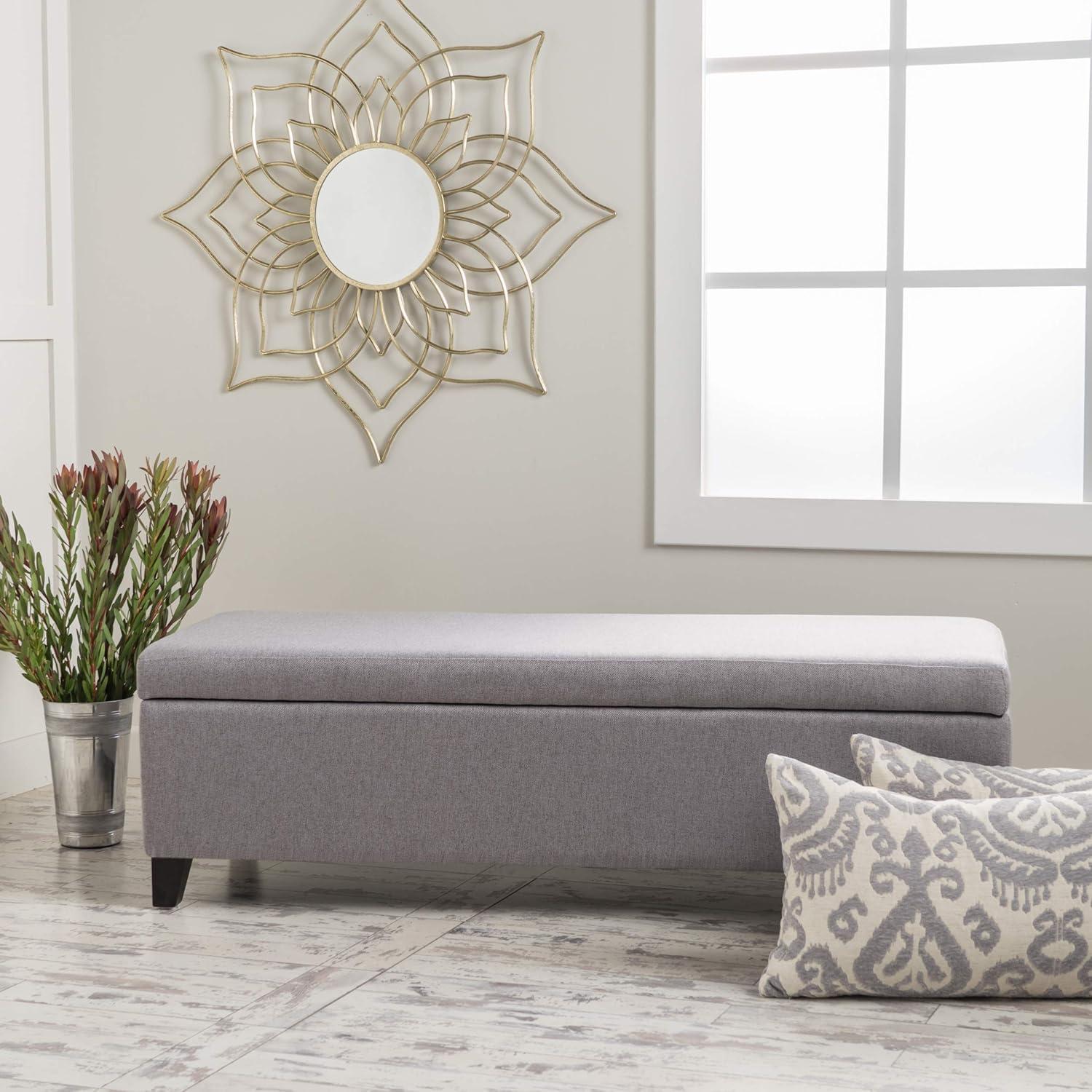 Charlotte Light Grey Fabric 50'' Wide Storage Ottoman