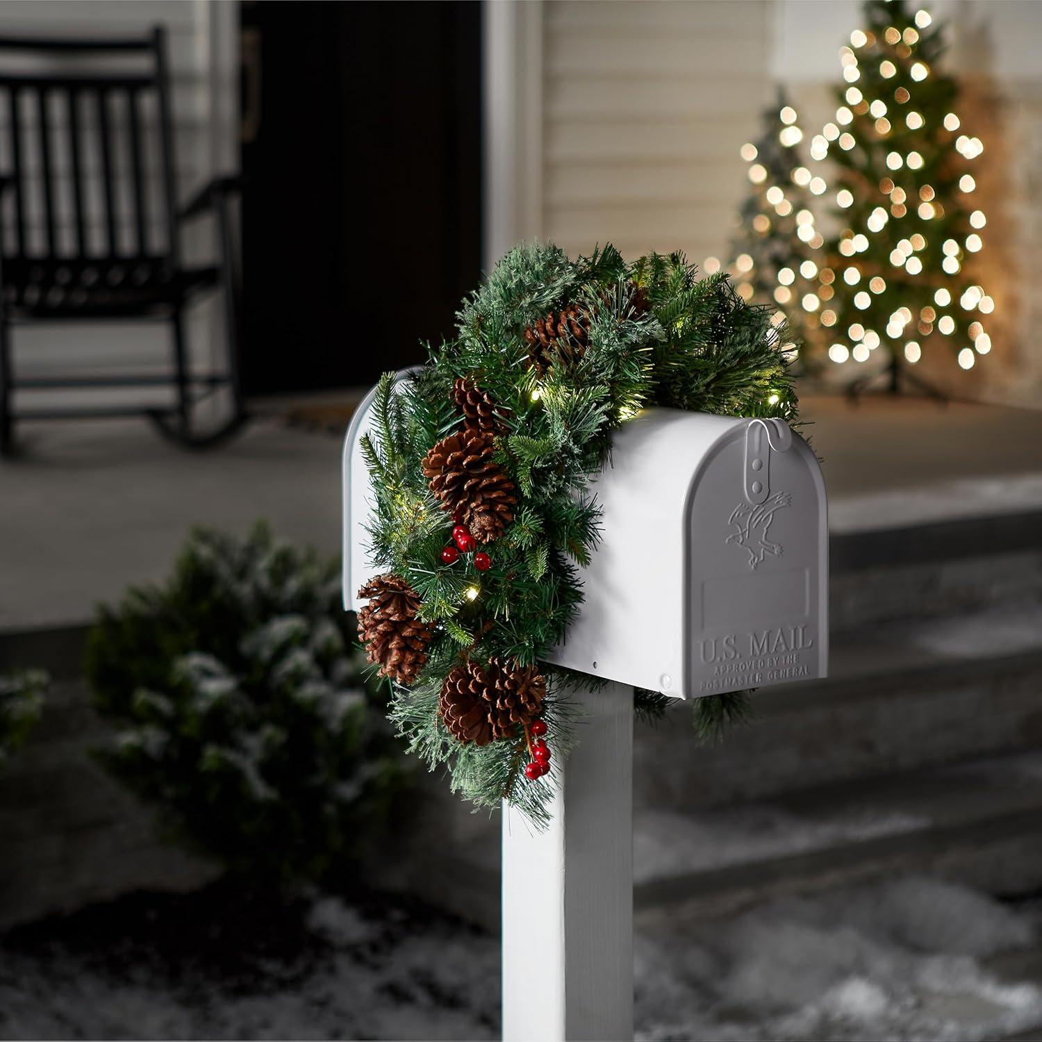 36" Colonial Mailbox Swag with Battery Operated Warm White LED Lights - National Tree Company