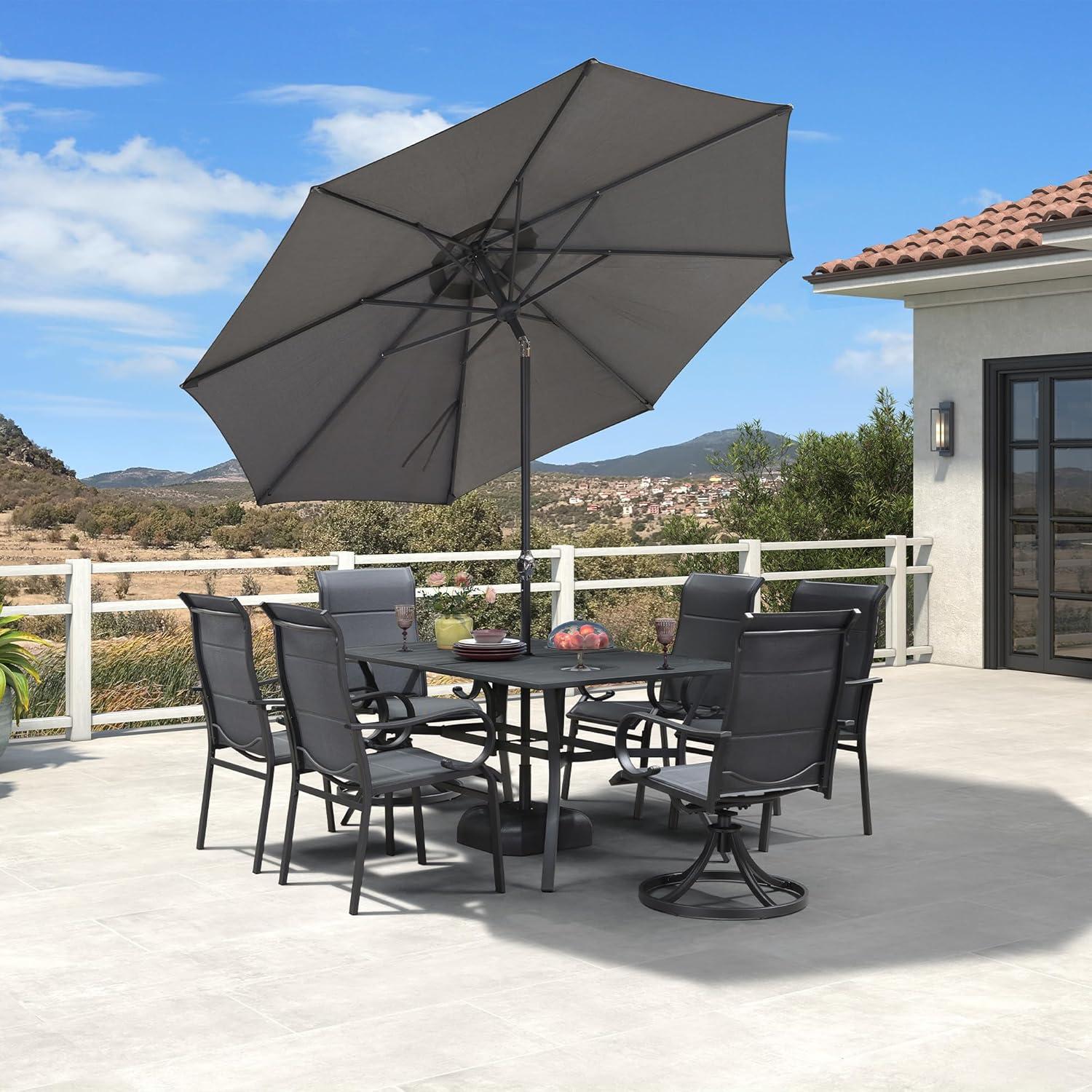 PURPLE LEAF 9 ft Patio Umbrella Outdoor Market Umbrella w/ Dual Tilt Buttons & Crank, 8 Aluminum Ribs, UV Protection for Garden Deck Pool Patio - Gray