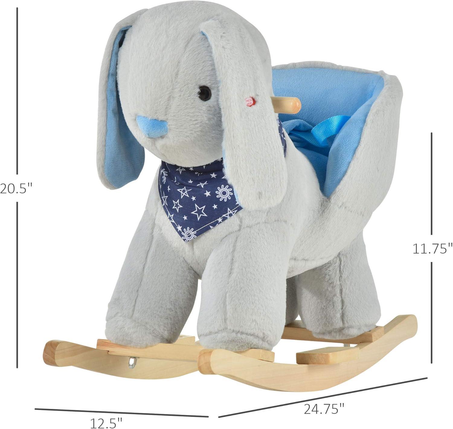 Qaba Kids Ride-On Rocking Horse Toy Bunny Rocker with Fun Play Music & Soft Plush Fabric for Children 18-36 Months