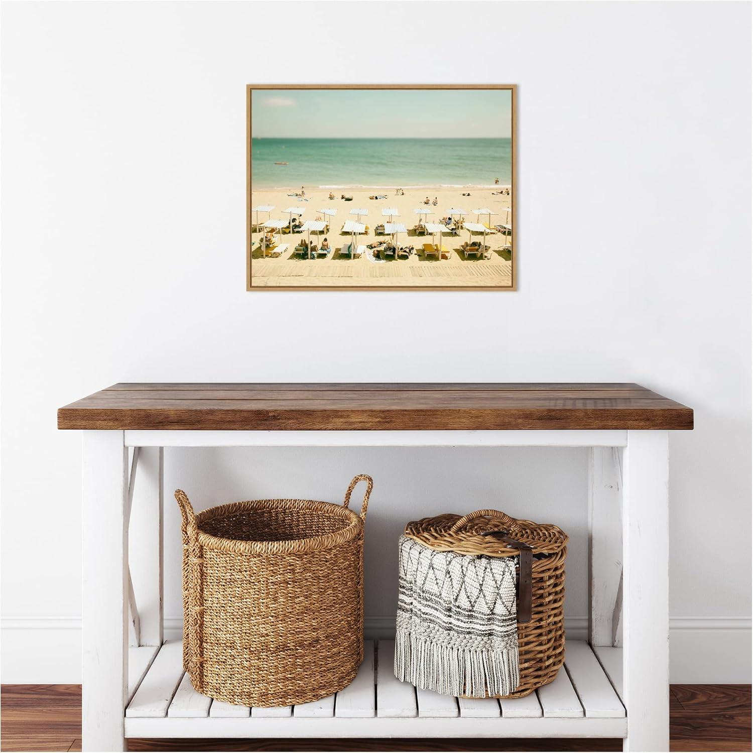 24" x 18" Seaside 3 by Carina Okula Framed Canvas Wall Art - Amanti Art: Beach Scene, Sunbathers, Coastal Decor