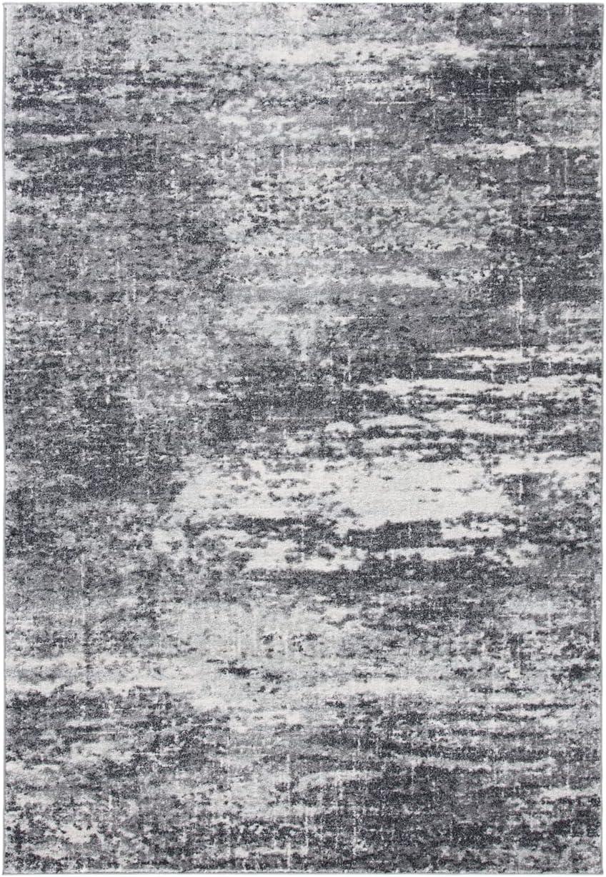 Ivory and Grey Rectangular Synthetic Easy Care Area Rug