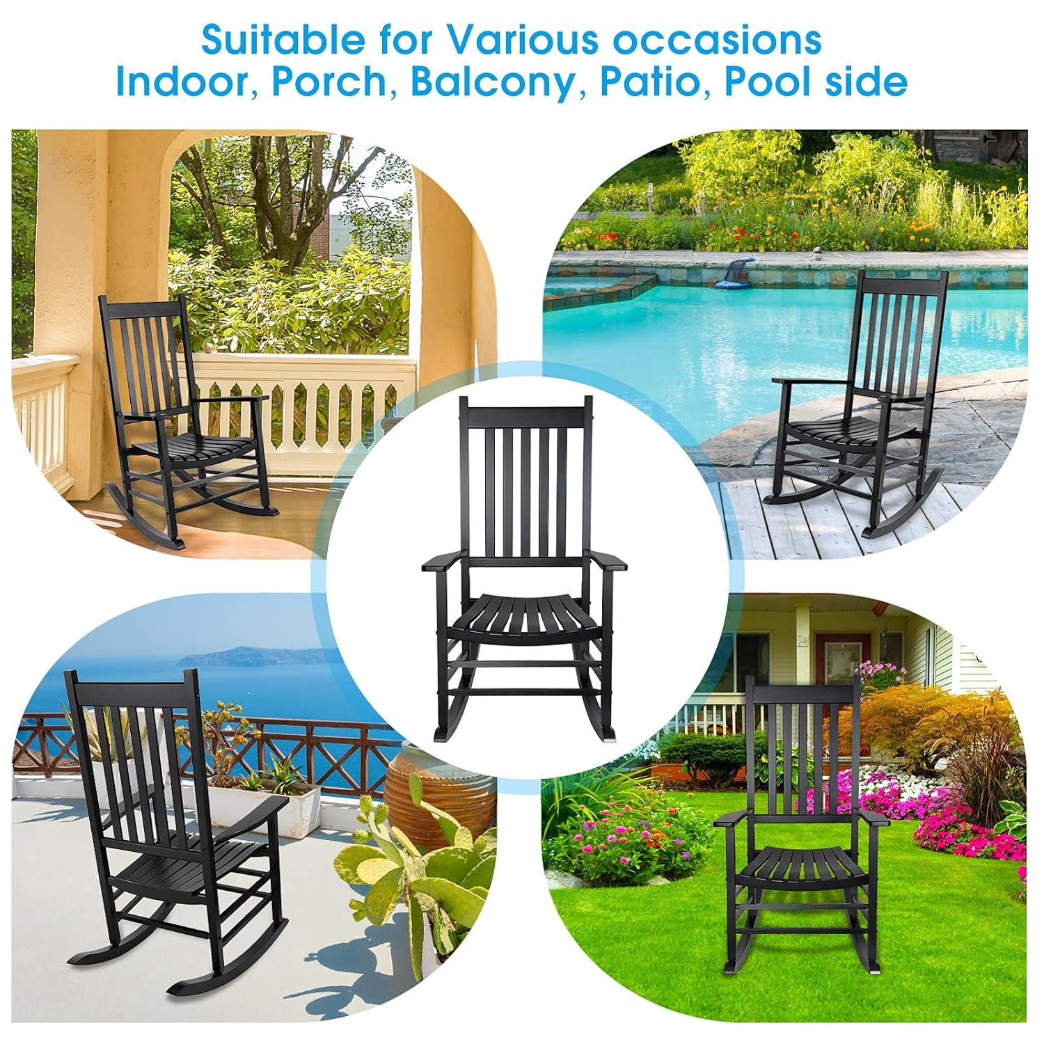 Comfortable Black Wooden Rocking Chair with Wavy Backboard - 68.5*86*115CM for Relaxation in Living Room or Patio