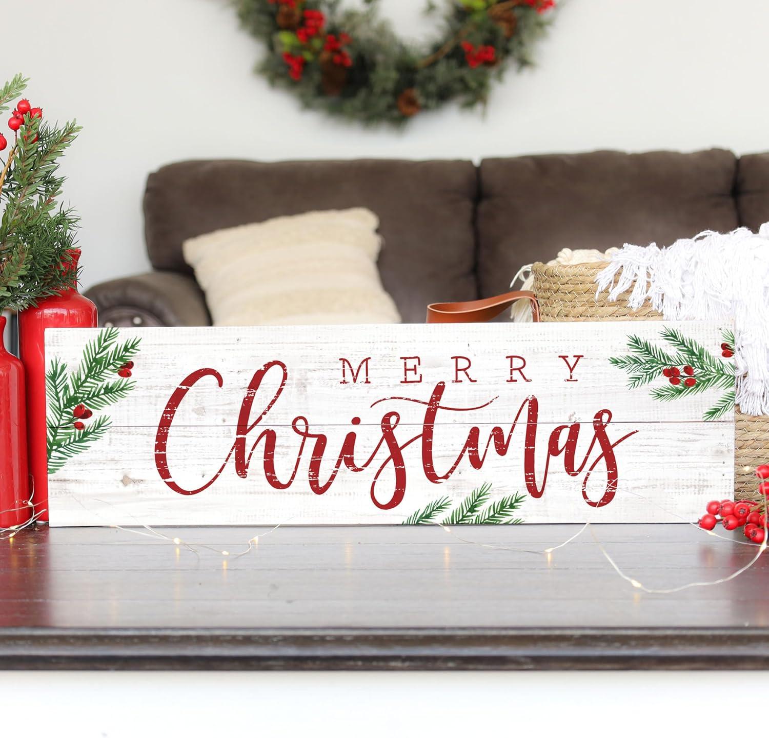 Merry Christmas Rustic Cedar Wood Sign with Red and Green Accents