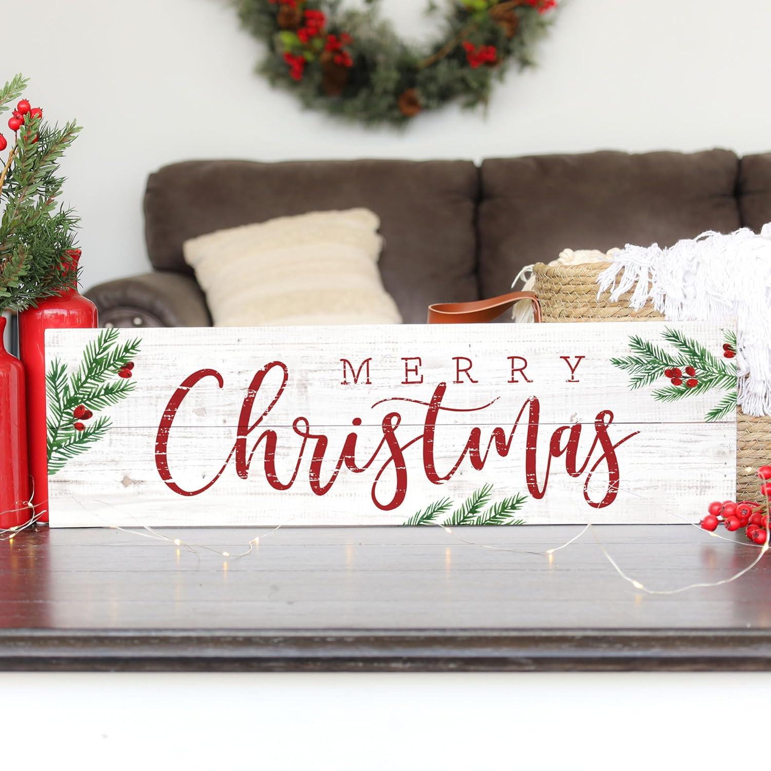 Merry Christmas Rustic Cedar Wood Sign with Red and Green Accents