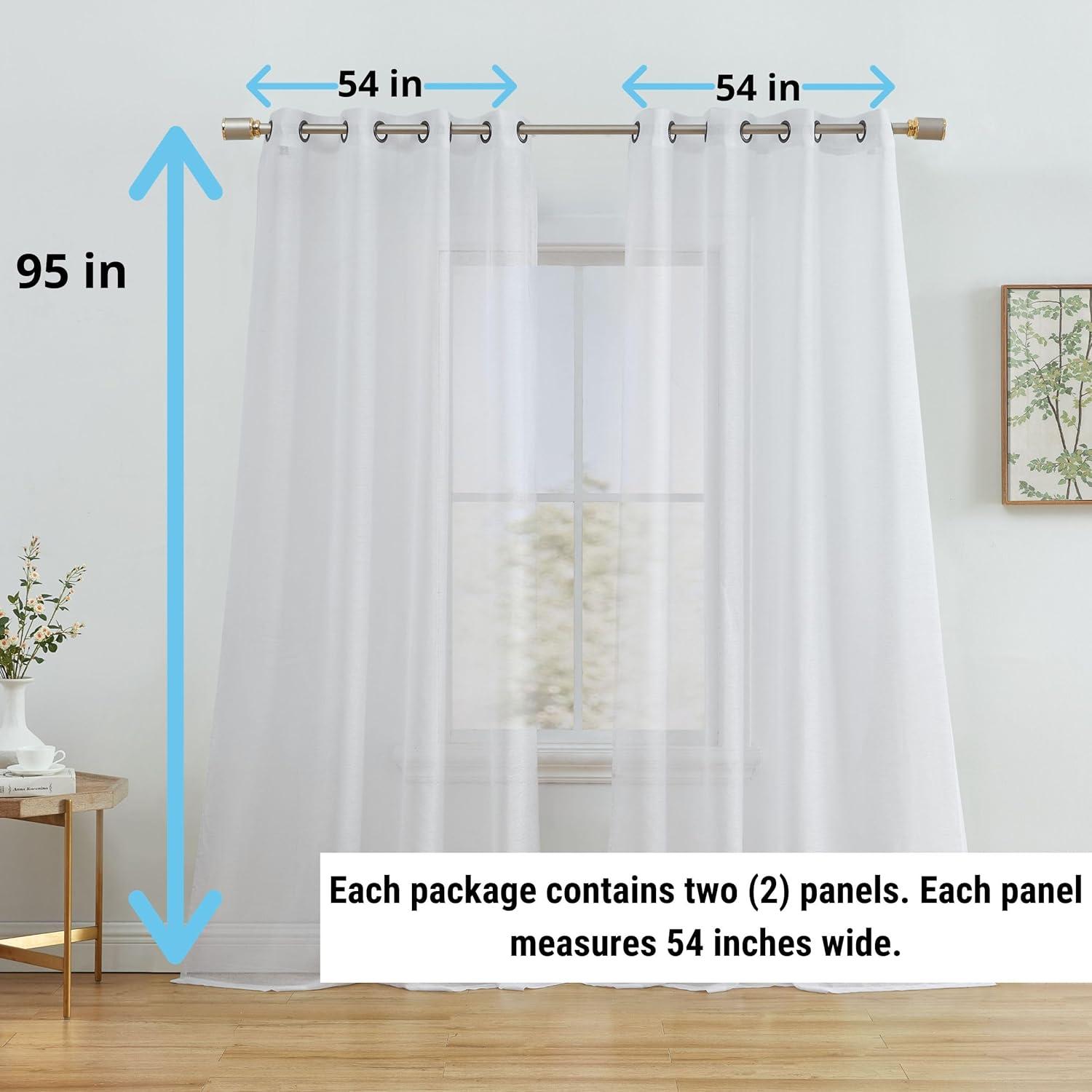 THD Basics 2 Piece Semi Sheer Voile Window Curtain Drapes Grommet Top Panels for Bedroom, Living Room & Kids Room - Set of 2 panels