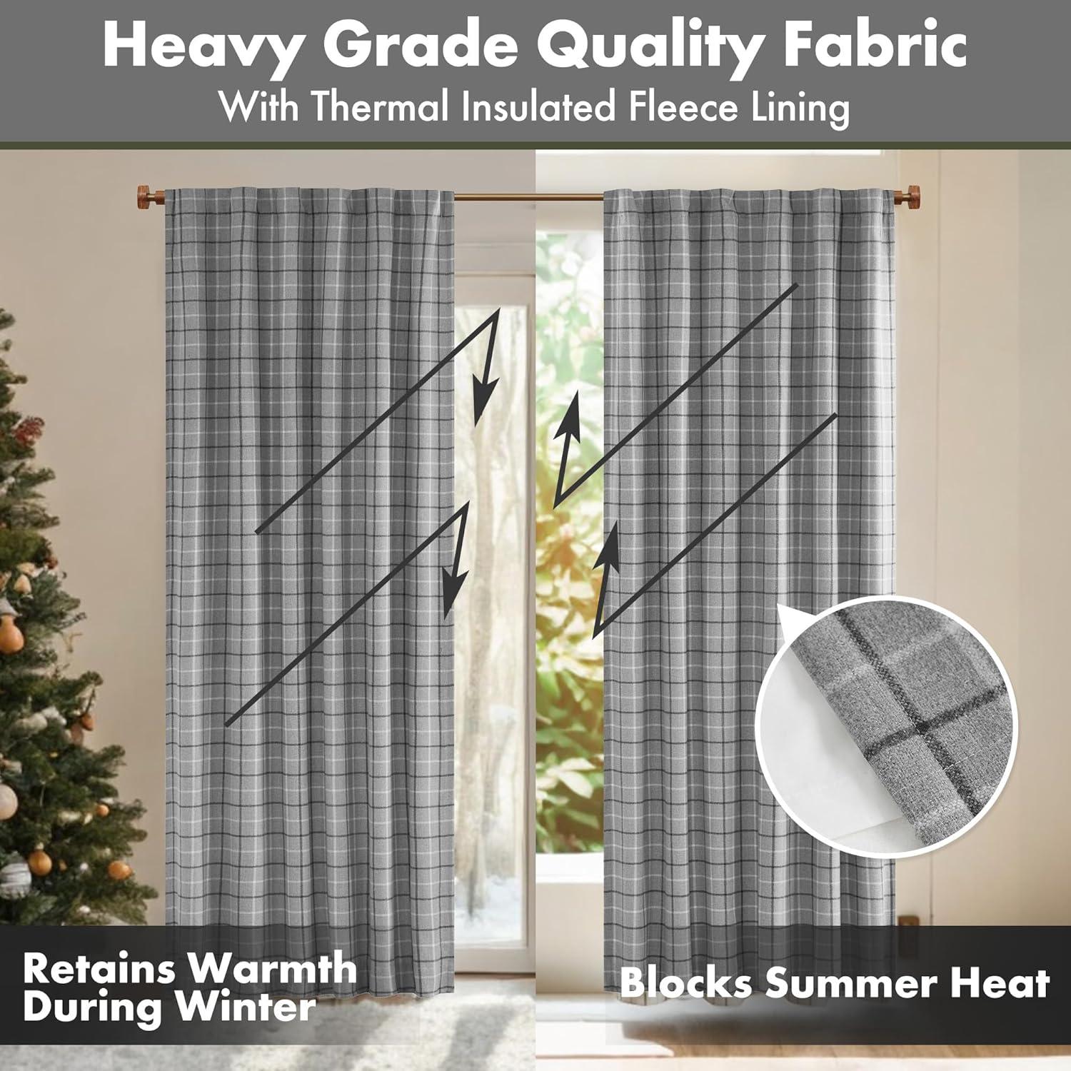 Anaheim Woven Plaid Room Darkening Thermal Fleece Lined Single Curtain Panel