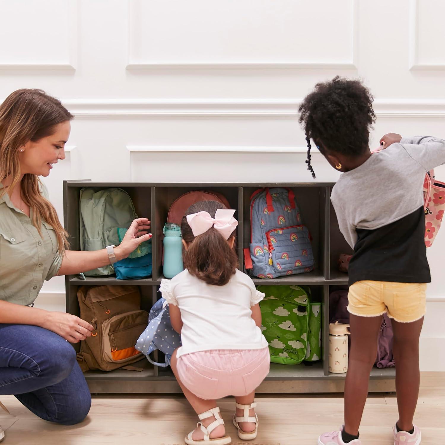 ECR4Kids 8-Compartment Mobile Backpack Storage Cabinet, Grey Wash