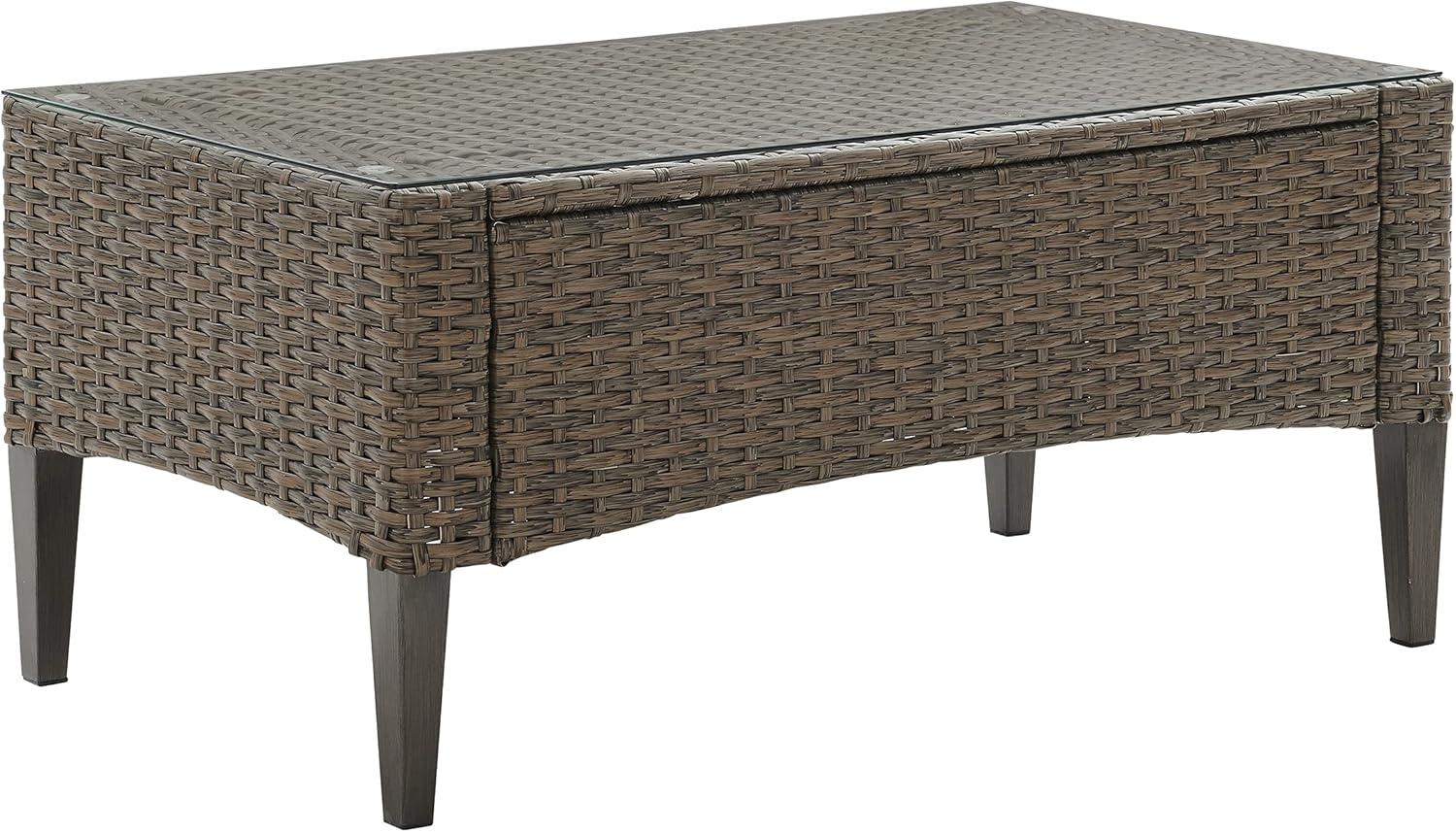 Rockport Light Brown Outdoor Wicker Coffee Table with Tempered Glass