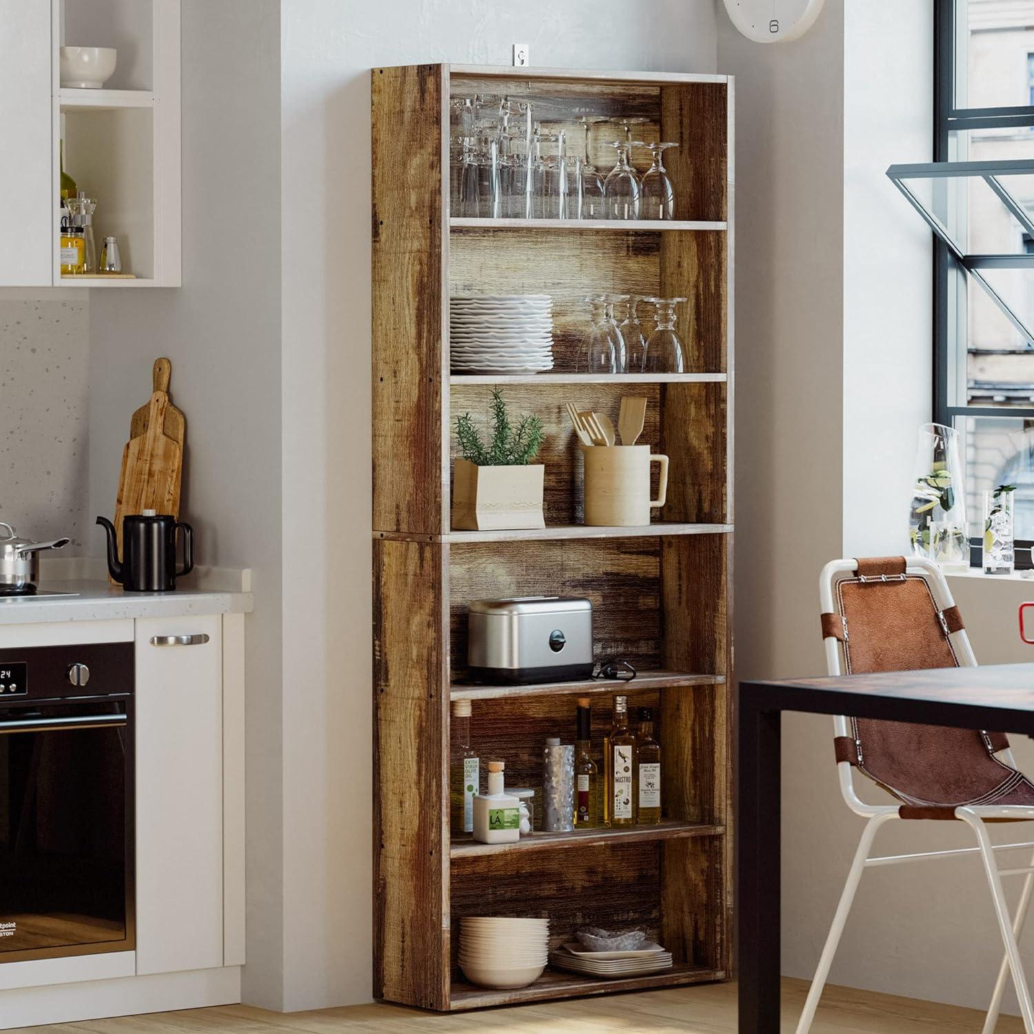 IRONCK Bookcases Floor Standing 6-Tier Shelves 70 in Tall for Home Office, Industrial Brown