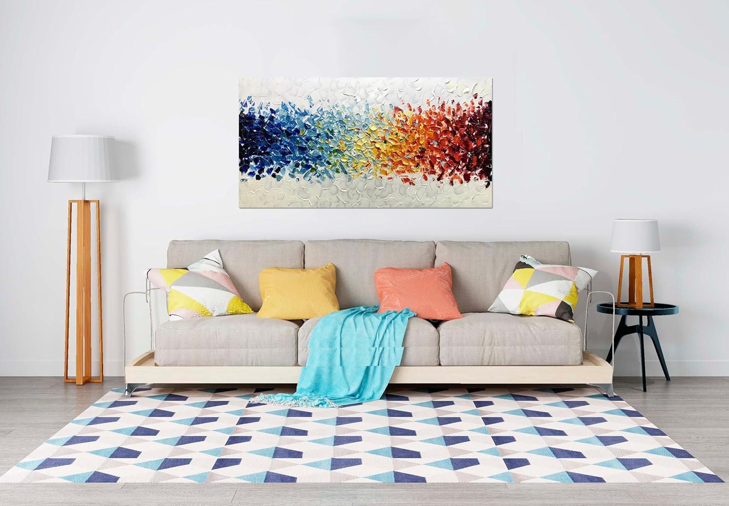AMEI Art,24X48Inch Hand-Painted On Canvas Colorful White Background Abstract Oil Paintings Multi Color Wall Art Wood Inside Framed Ready to Hang