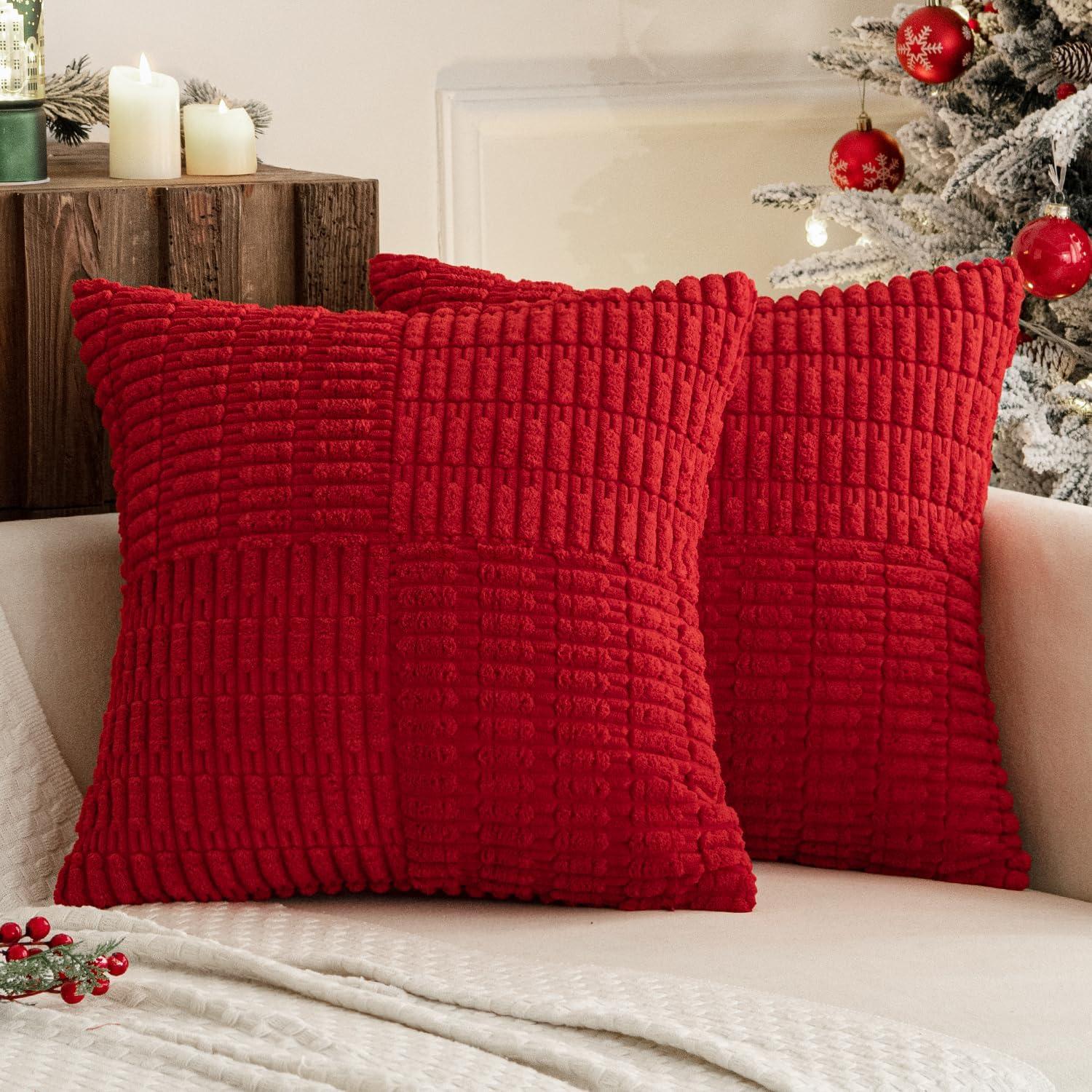 Red Corduroy 18x18 Inch Boho Pillow Covers, Set of 2