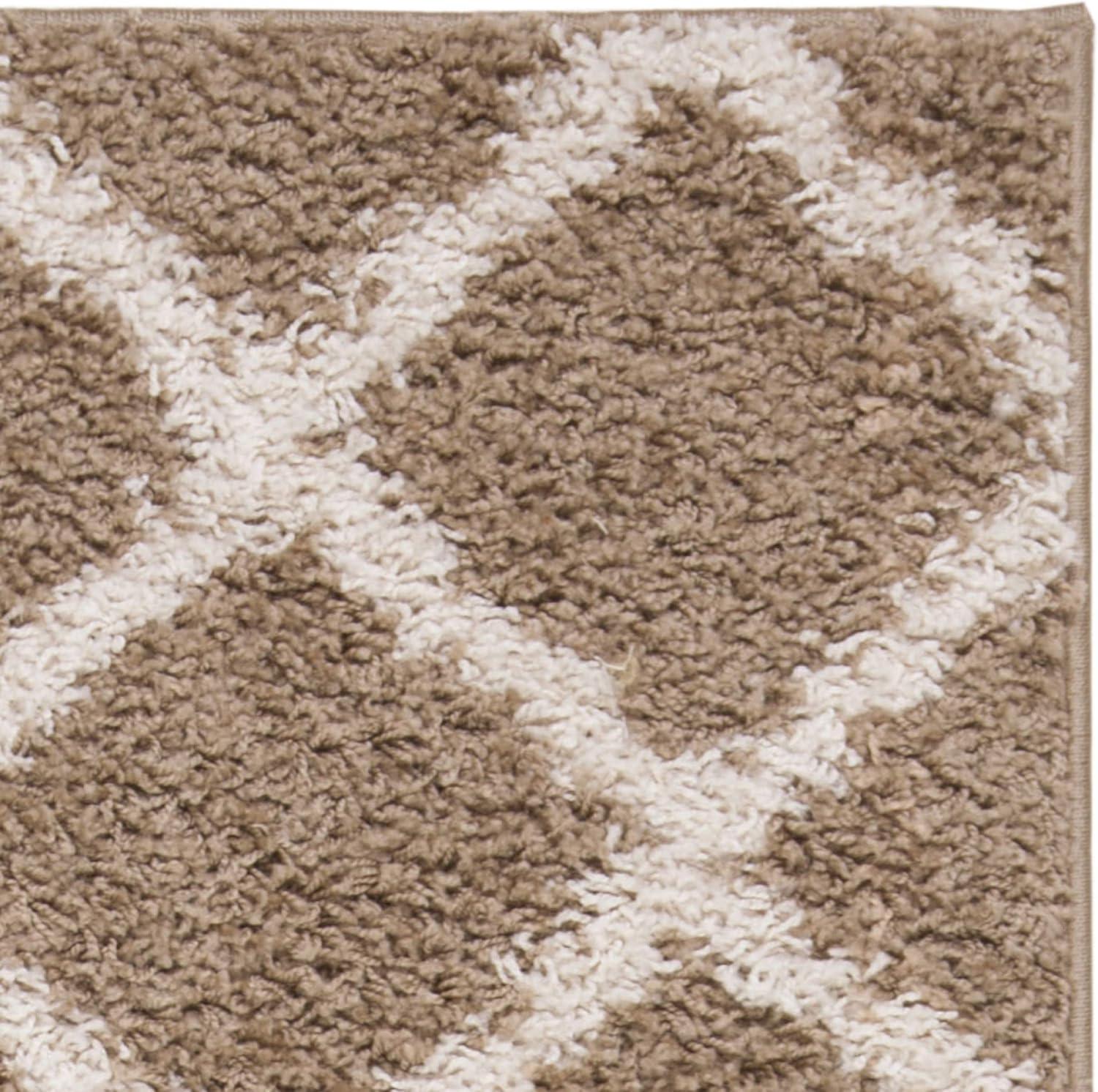 SAFAVIEH New York Shag Collection Runner Rug - 2' x 8', Dark Beige & Ivory, Trellis Design, Non-Shedding & Easy Care, 1.2-inch Thick Ideal for High Traffic Areas in Living Room, Bedroom (SG169A)