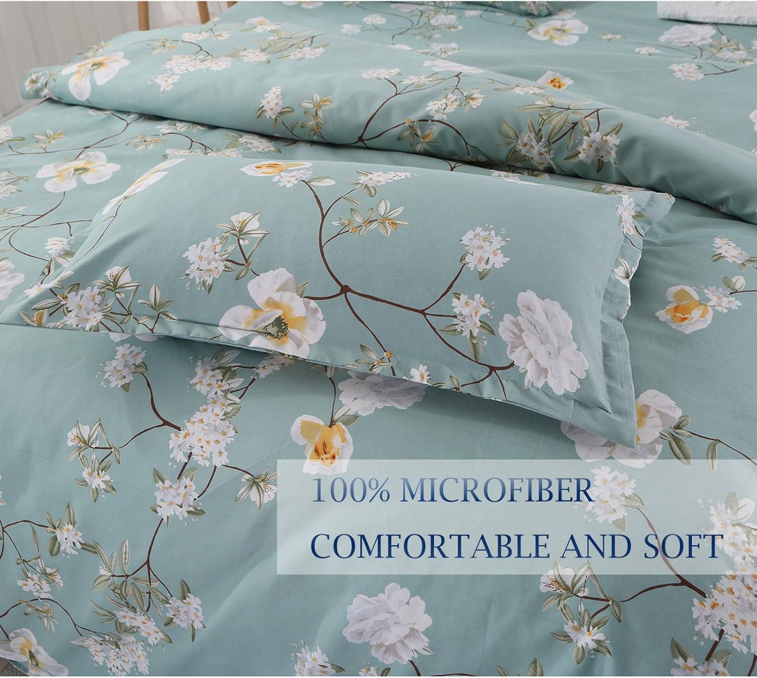 Nanko Bedding Duvet Cover Set Queen, 3 Pieces – 800-Thread Floral Microfiber Down Comforter Quilt Cover Zipper & Tie for Women & Men’s Bedroom, Luxury Guestroom Decor -Teal