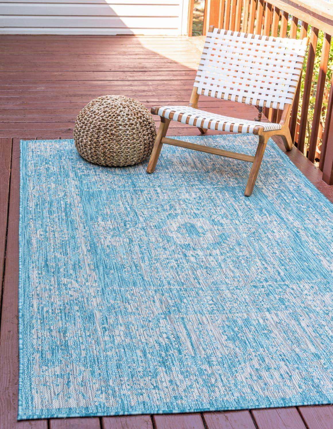 Serene Light Aqua & Gray 5'x8' Synthetic Outdoor Rug