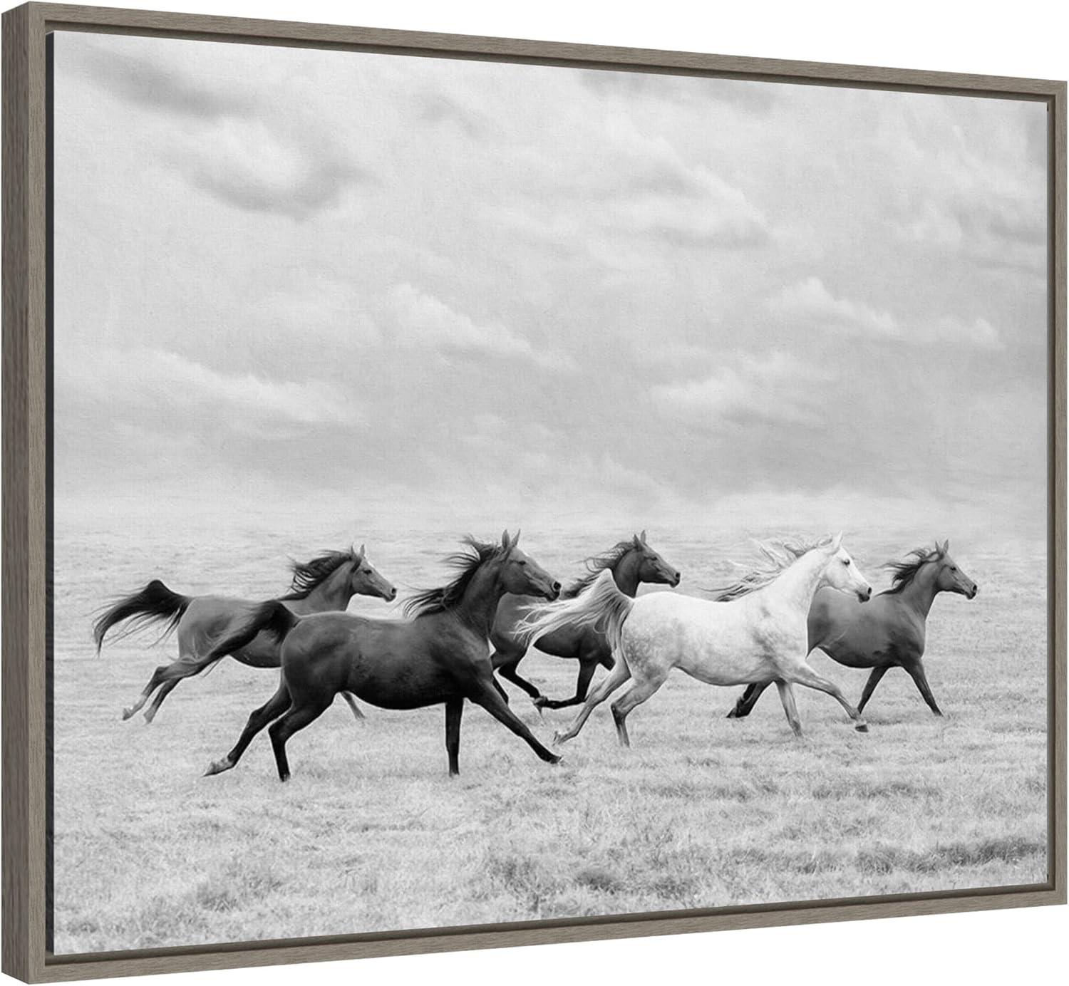 24" x 18" Horse Run I by PH Burchett Framed Canvas Wall Art - Amanti Art: Modern Lithograph, Sawtooth Back Mounted