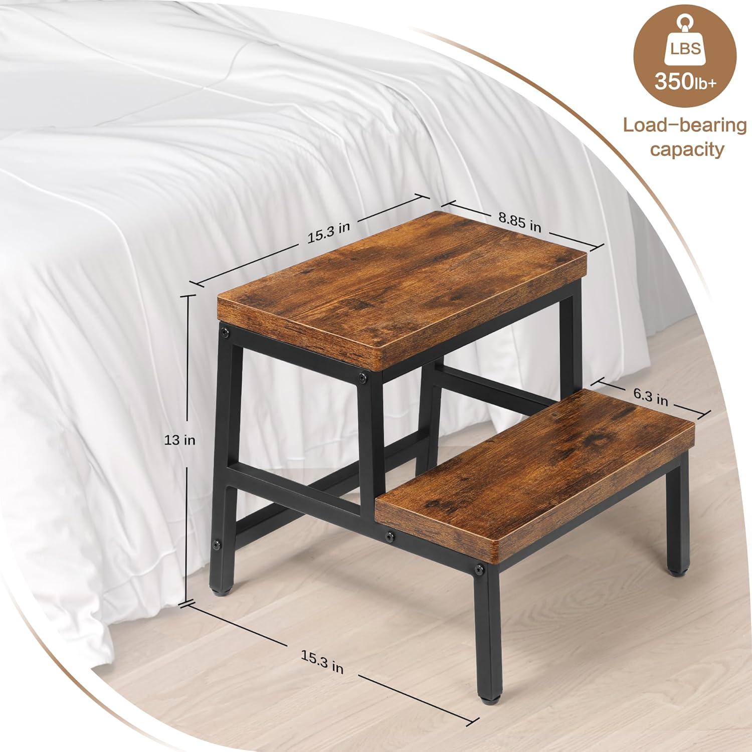 Black and Brown 2-Step Wooden Bedside Stool with Iron Frame