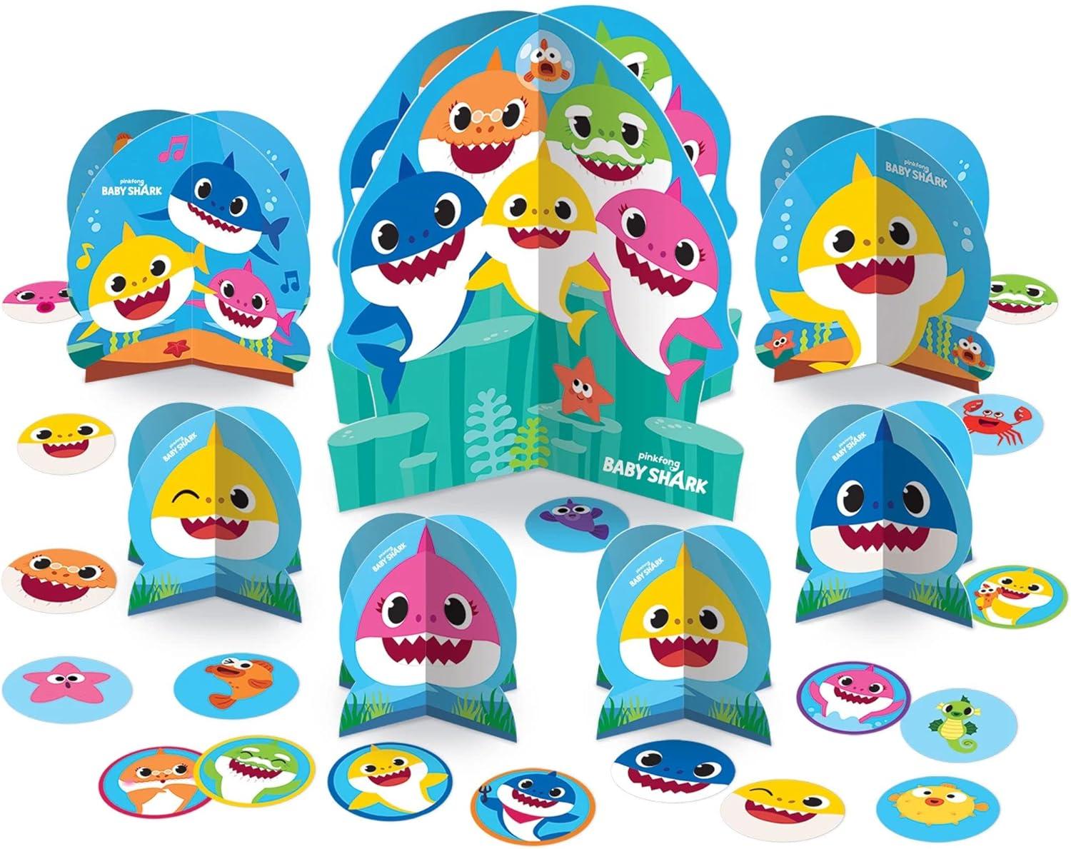 Baby Shark Multicolor Cardstock Birthday Party Centerpiece Kit