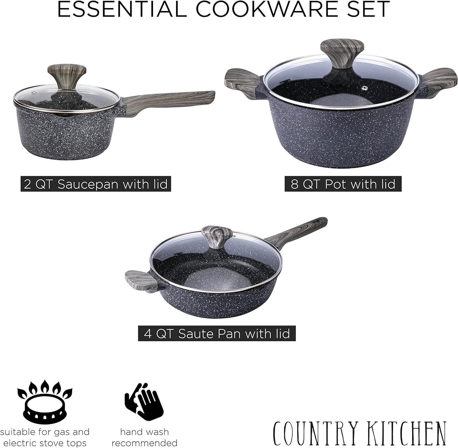 Speckled Black Non-Stick Cast Aluminum 6-Piece Cookware Set