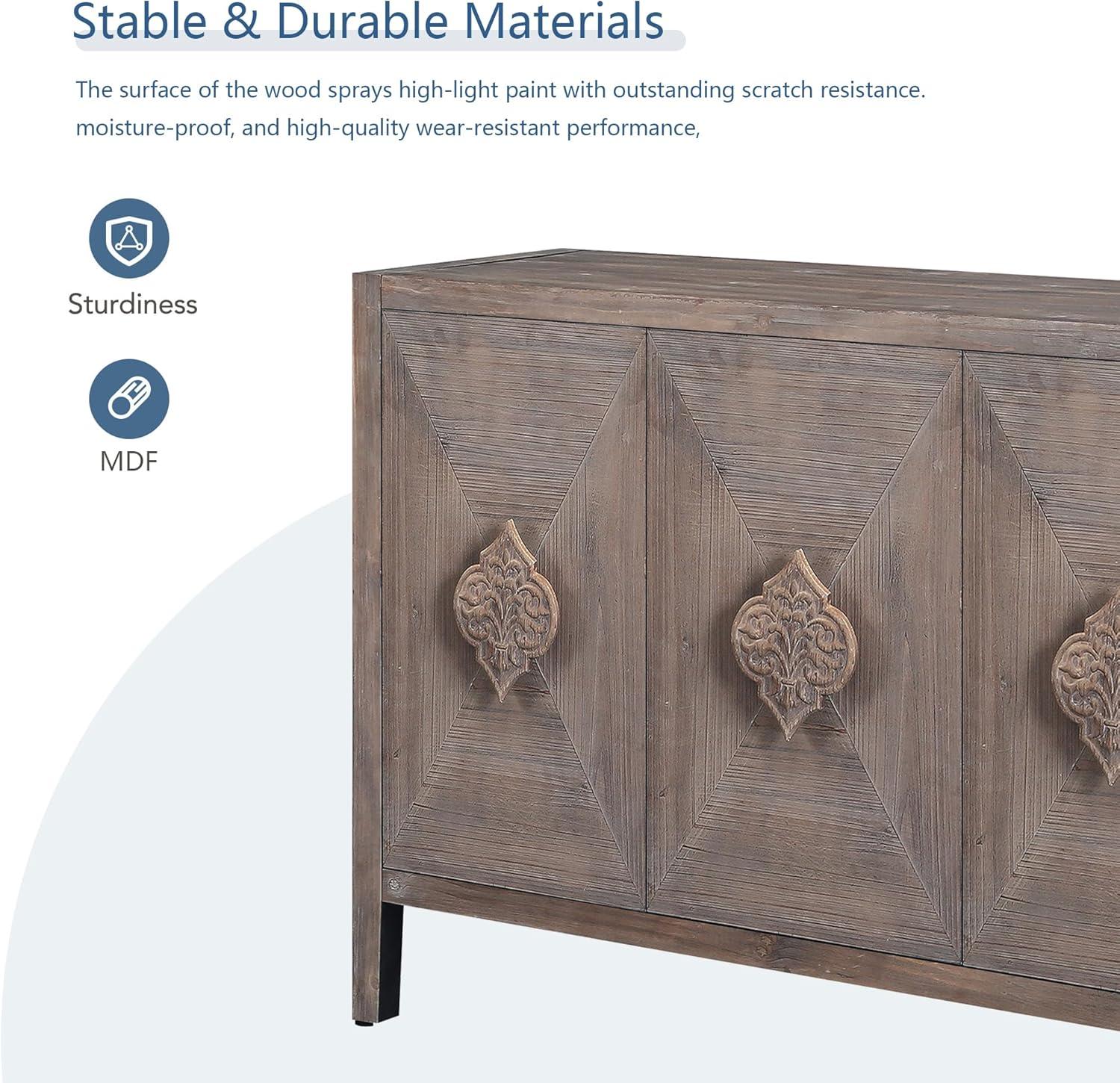 Sideboard Buffet Cabinet, Wooden Storage Cabinet with Carved Flower Door Handle, Retro Style Kitchen Sideboard Console Table for Living Room, Dining Room, Hallway, Entryway, Antique Black