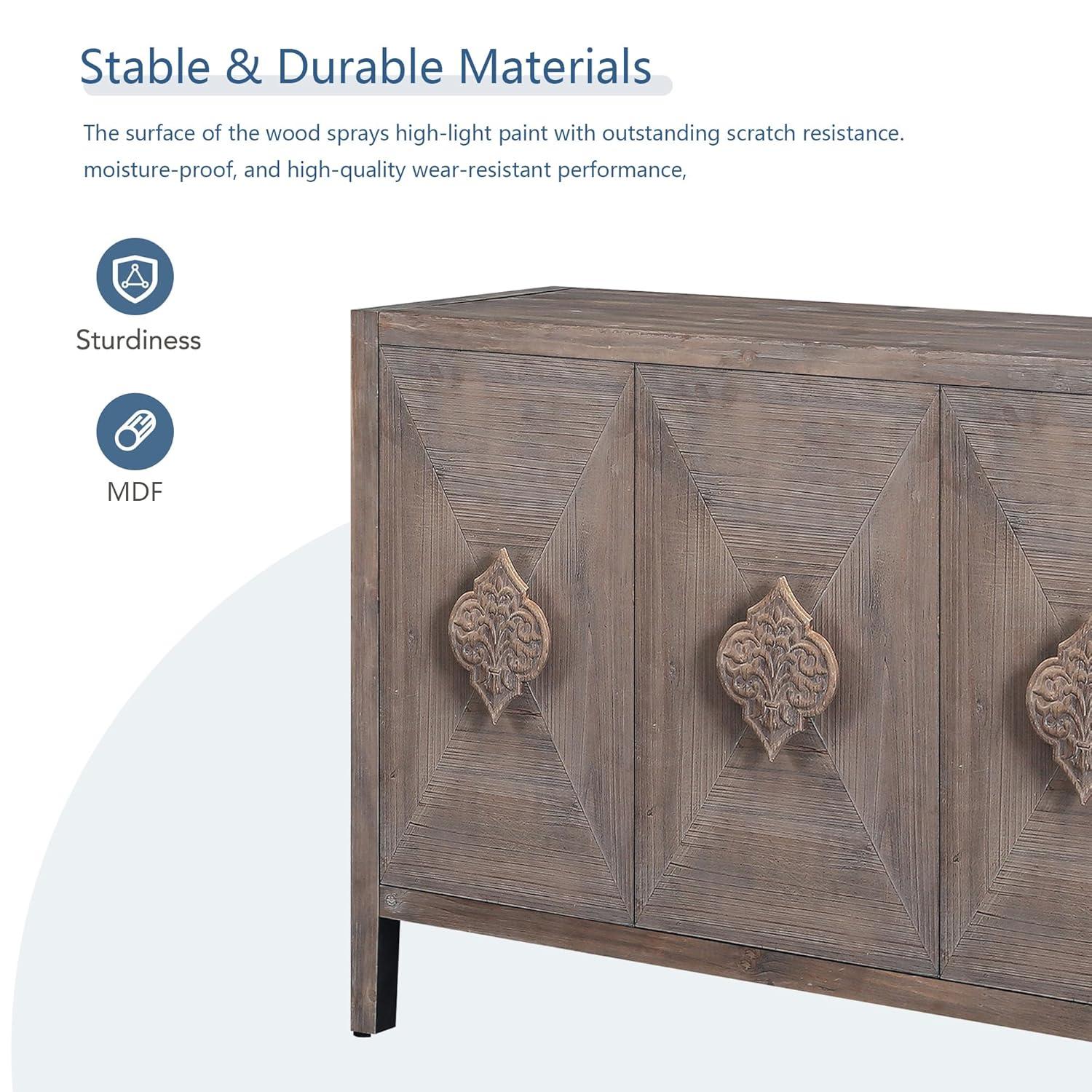 Sideboard Buffet Cabinet, Wooden Storage Cabinet with Carved Flower Door Handle, Retro Style Kitchen Sideboard Console Table for Living Room, Dining Room, Hallway, Entryway, Antique Black