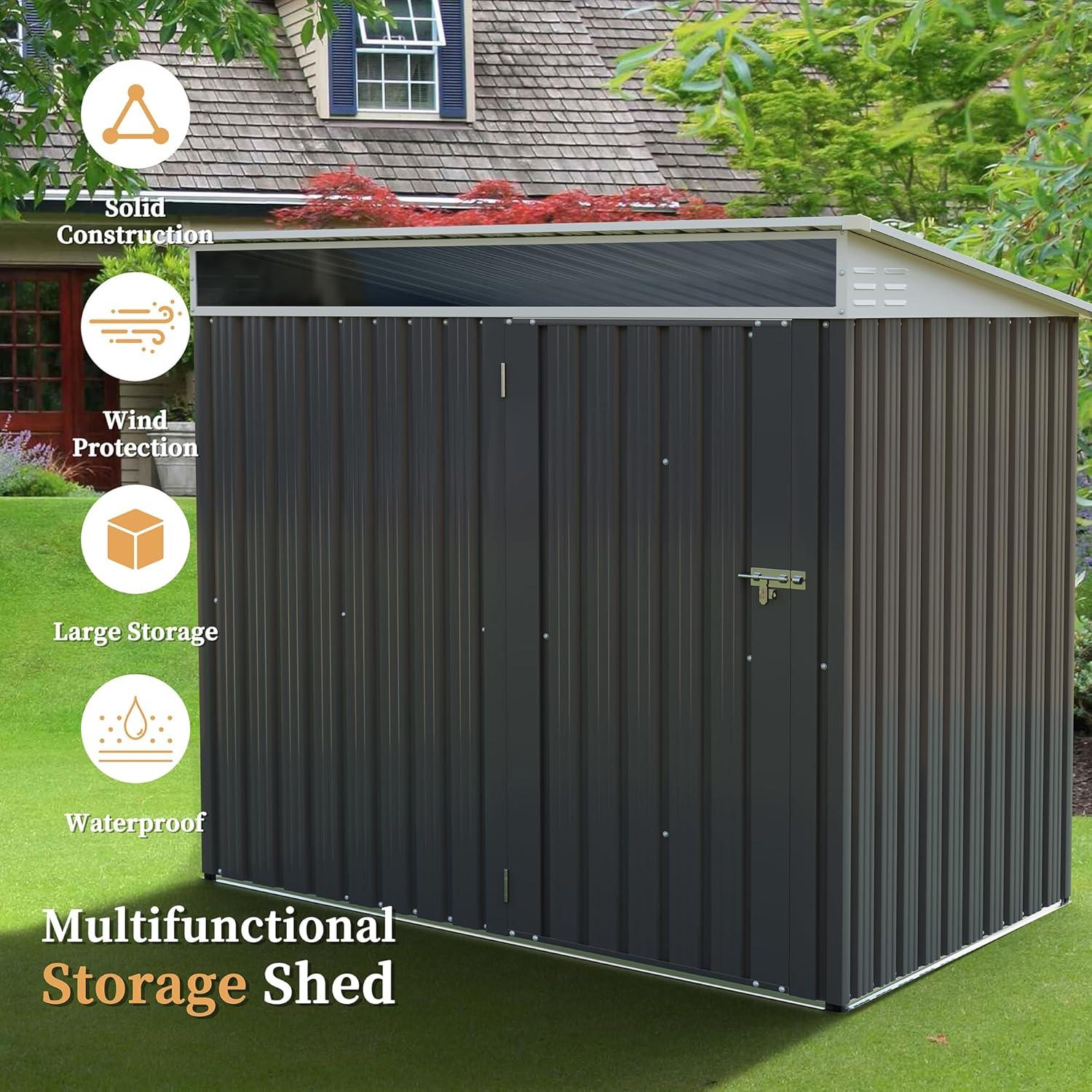 Futzca  6 x 4 x 6 FT Outdoor Metal Tool Shed Clearance with Lockable Door, Waterproof (Grey) - N/A 6x4x6 FT /Grey