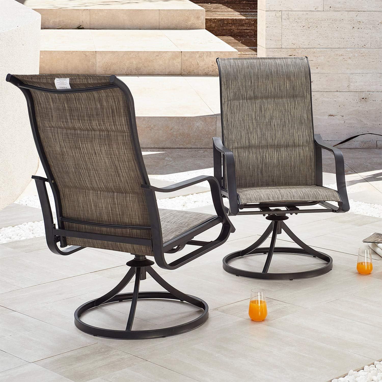 Gray Steel Frame Outdoor Swivel Rocker Dining Chairs Set of 2