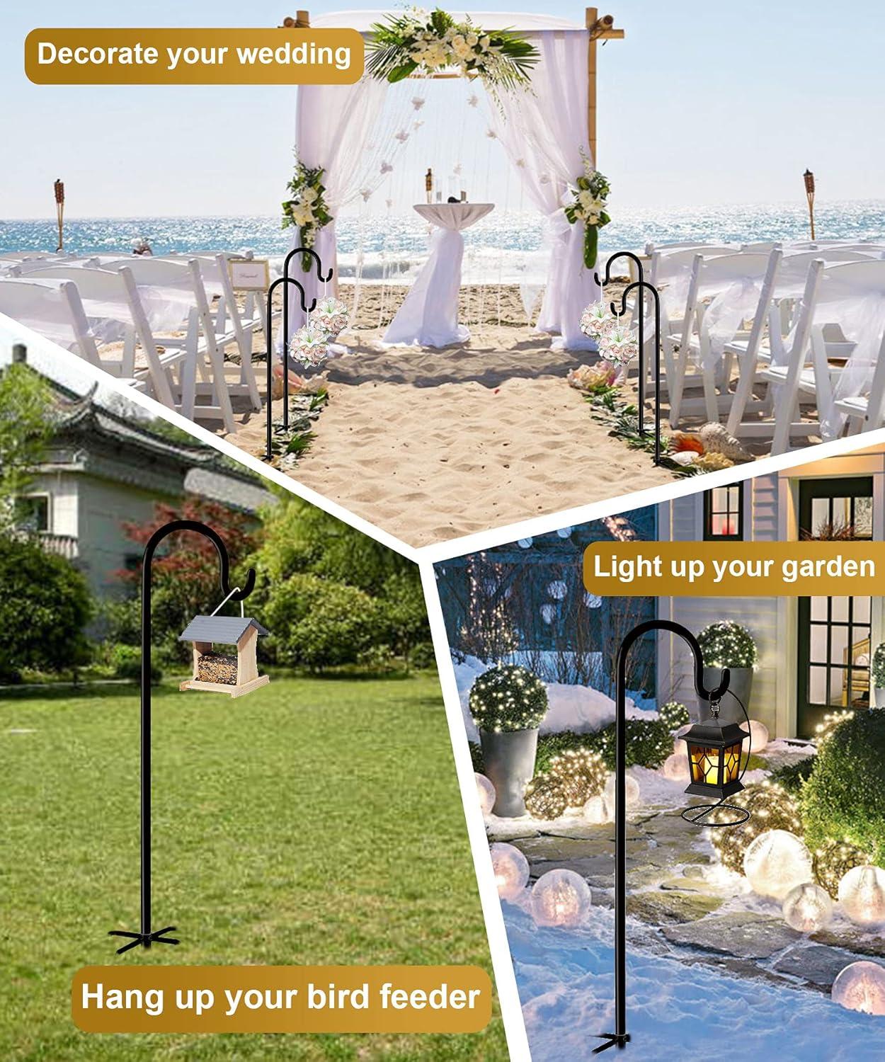 Shepherd Hook 92 Inch Tall Heavy-Duty Metal Garden Hanging Pole Stake for Bird Feeder Pole Plant Baskets, Black (2 Pack)