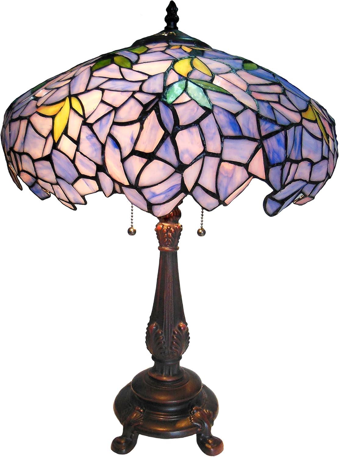 Blue Stained Glass Wisteria Table Lamp with Bronze Base