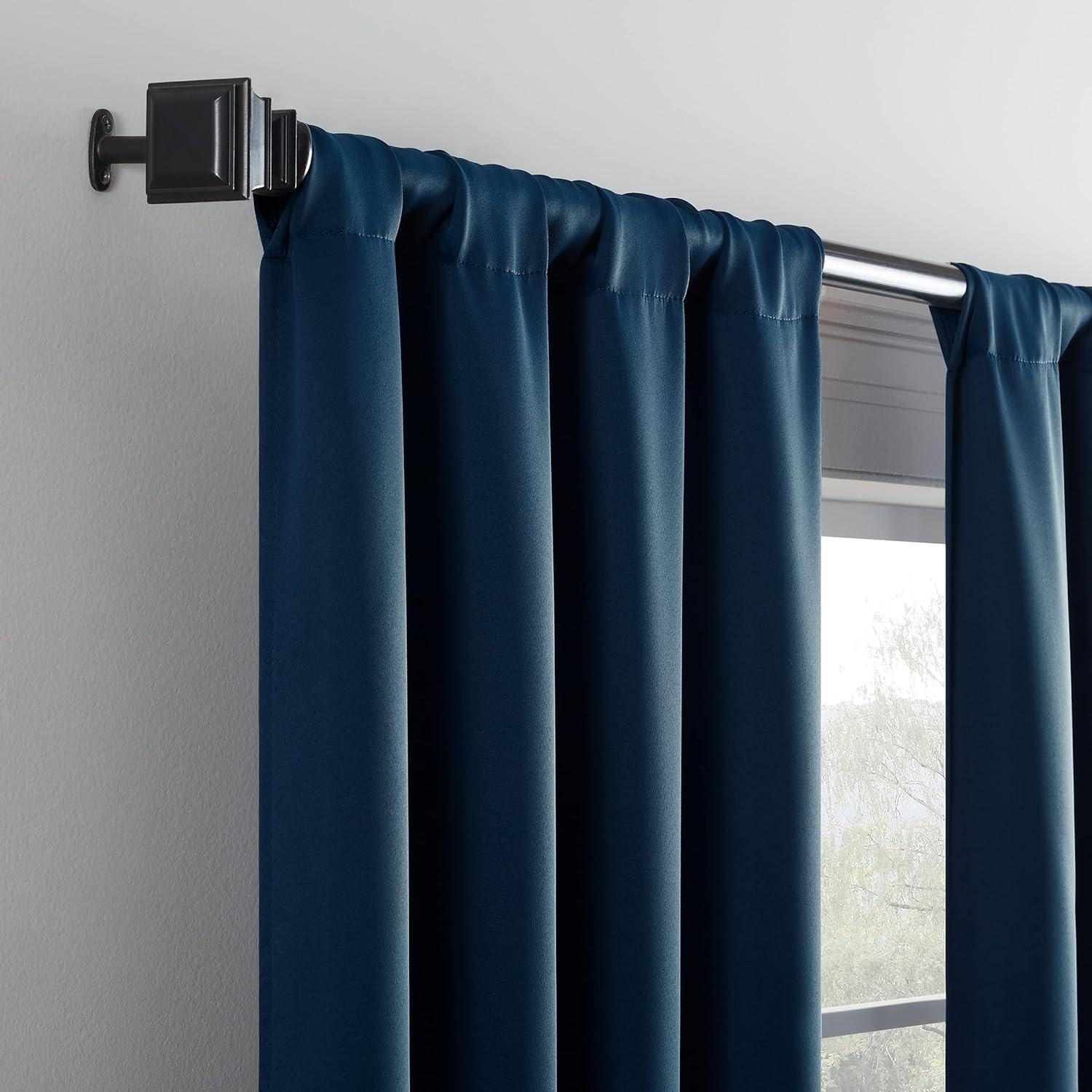 Indigo Blackout Thermal Rod Pocket Window Curtains, 37 x 84 Inch