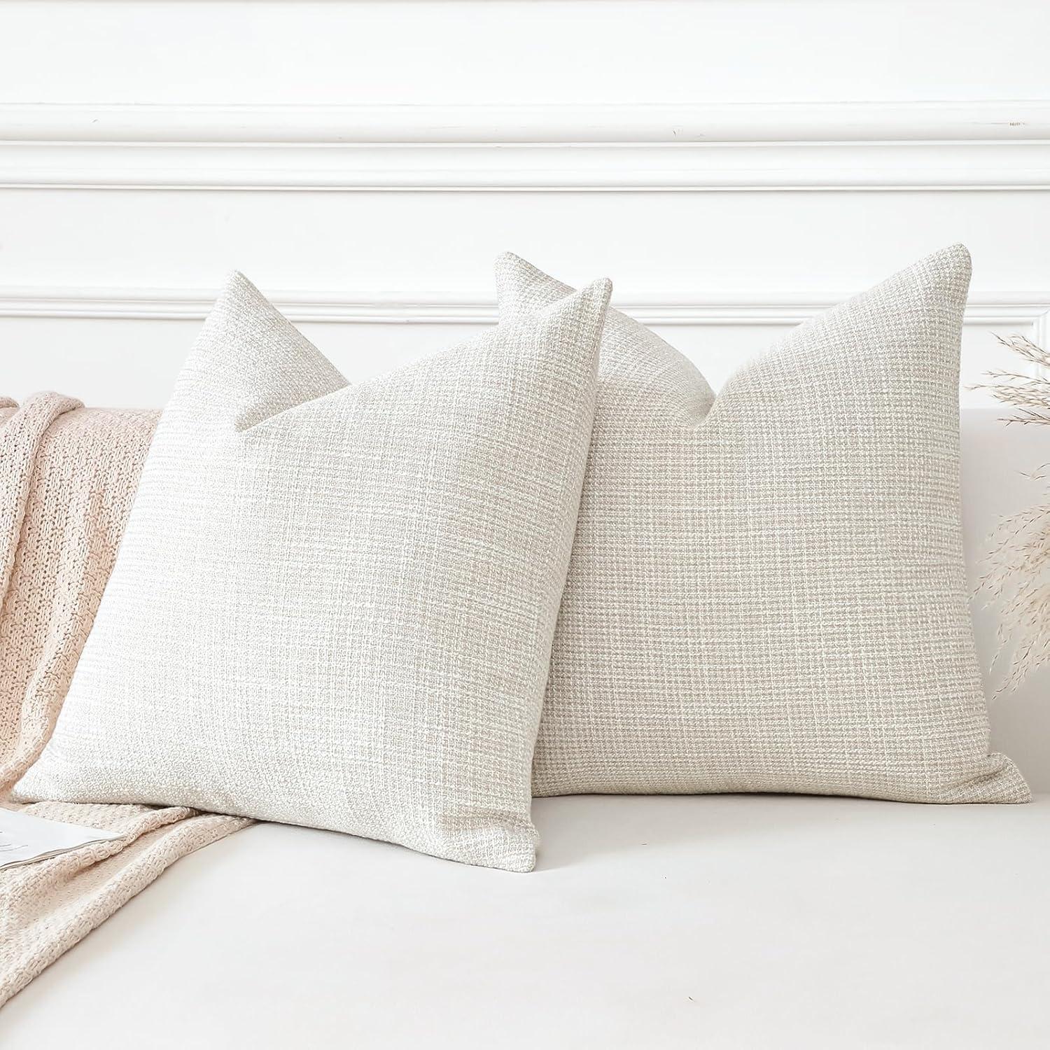 Unique Bargains Solid Indoor Linen Decorative Throw Pillow Cover 2 Pcs Beige 24" x 24"