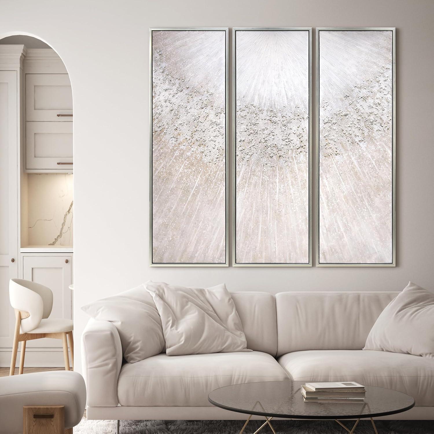 Empire Art Direct Silver Radiant Trio Textured Glitter Hand Painted Framed Canvas Wall Art with Silver Leaf