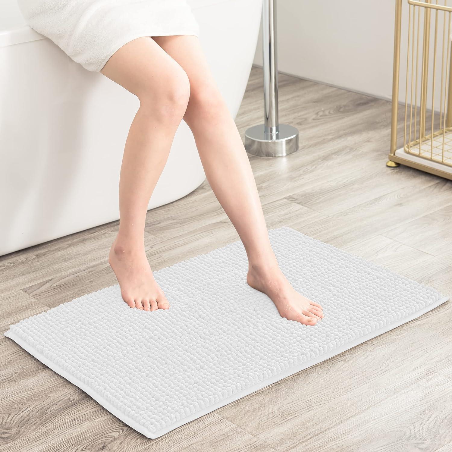 Bathroom Rugs Chenille Bath Rug Soft Short Plush, Water Absorbent Shower Mat Quick Dry Machine Washable(White,16" x 24") White 16" x 24"