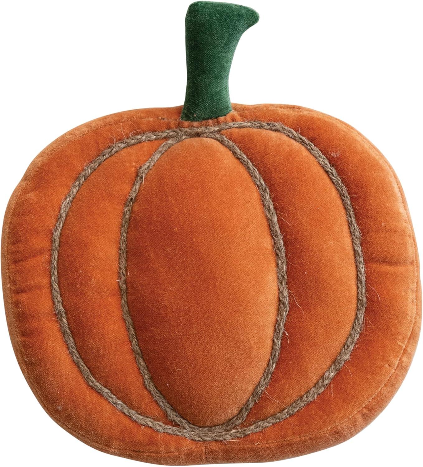 Orange Green Cotton Velvet Pumpkin Pillow with Jute Embroidery