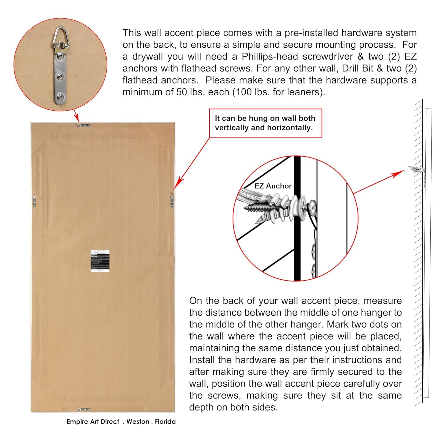 Empire Art Direct Champagne Bead Beveled Rectangle Solid Wood Framed Wall Mirror Ready to Hang, Living Room, Bedroom ＆ Office, 80" x 40"