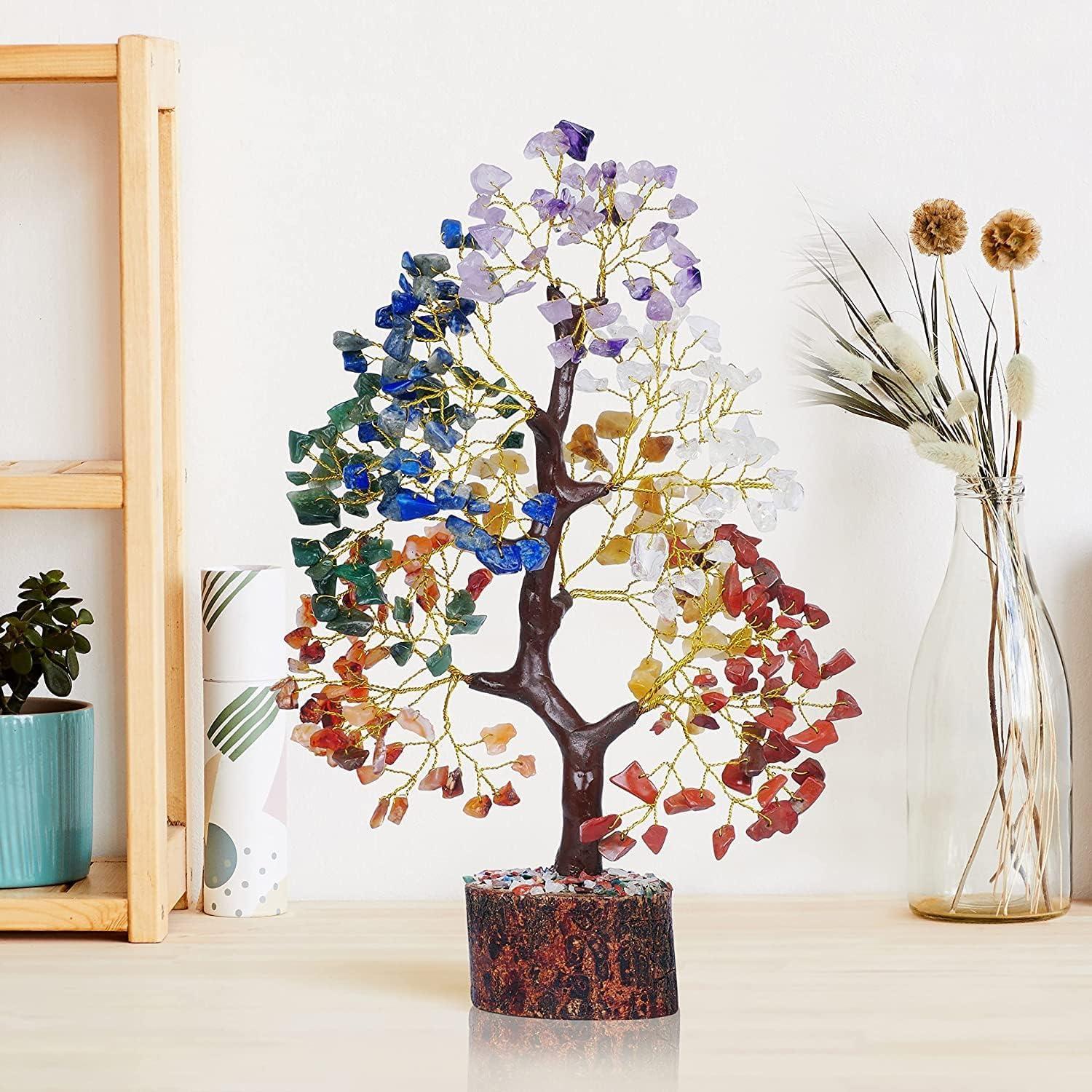 Multicolor Crystal Chakra Tree with Golden Wire