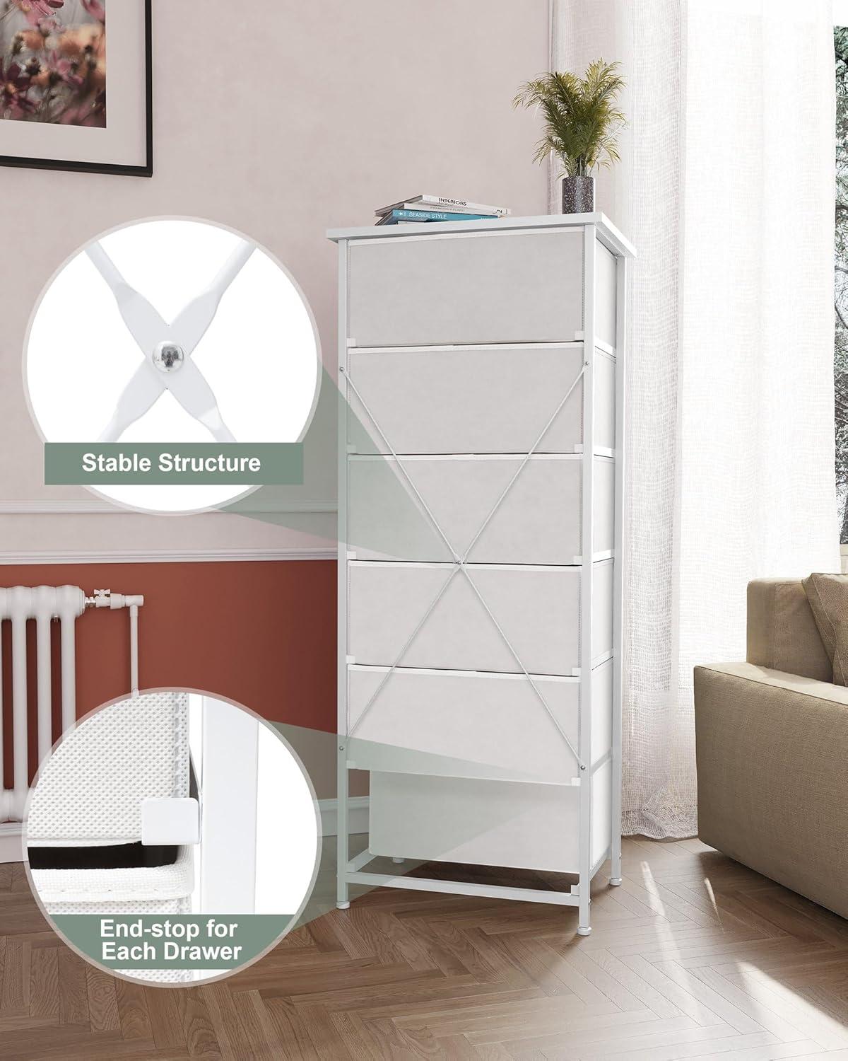 Crestlive Products 6 Drawers Vertical Dresser for Bedroom Storage Tower with Wood Top White