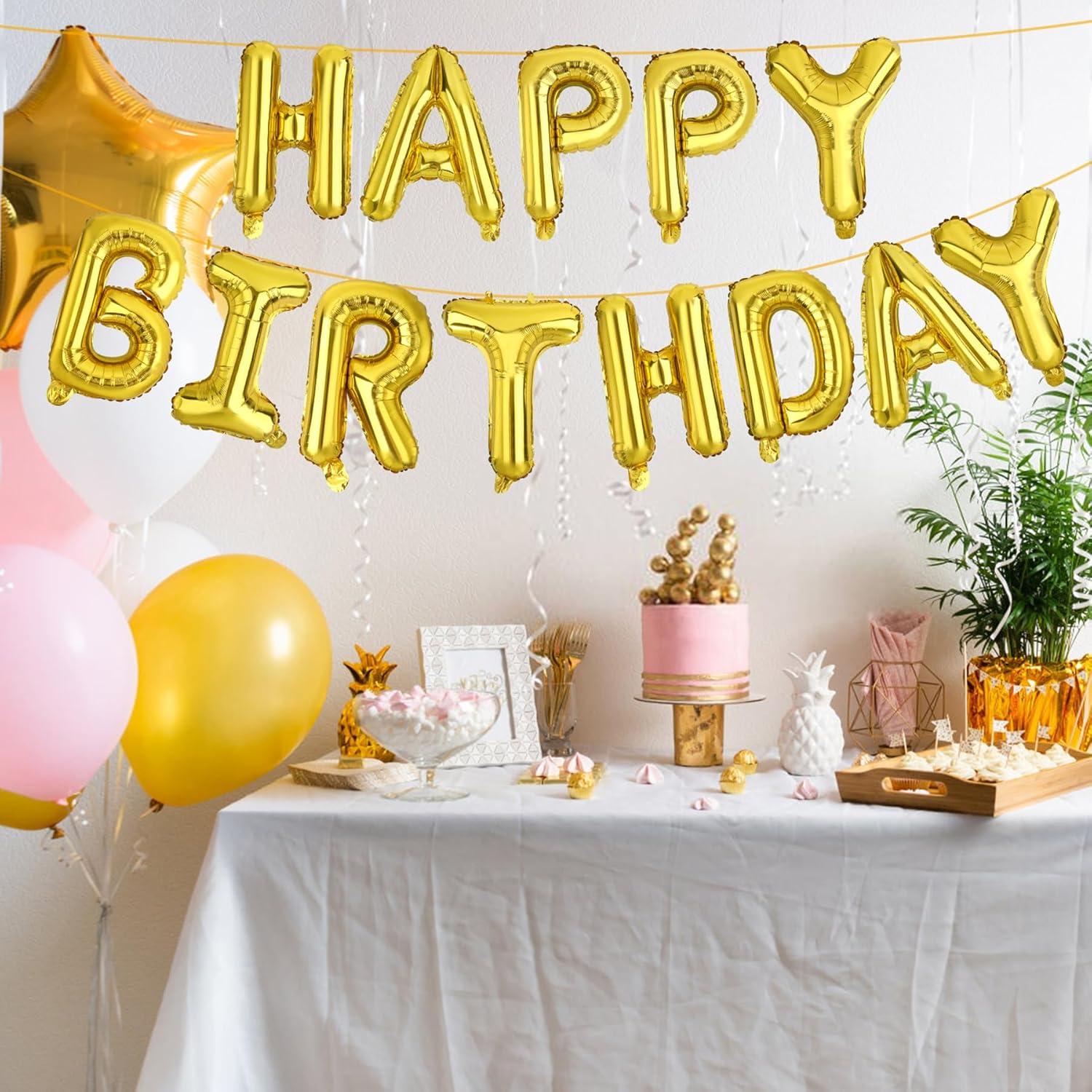 Happy Birthday Balloon Banner Party 16 Inch 3D Aluminum Foil Balloon kit Birthday Party Decor - gold