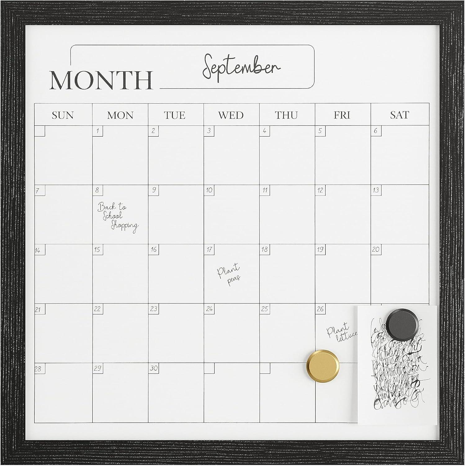 Thomas Martha Stewart Magnetic Monthly Calendar Dry Erase Board with Woodgrain Frame, Dry Erase Marker, and 2 Magnets