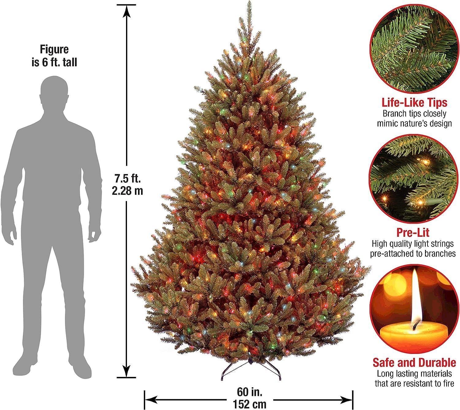 7.5' Green Fraser Fir Pre-Lit Artificial Christmas Tree with Multicolor Lights