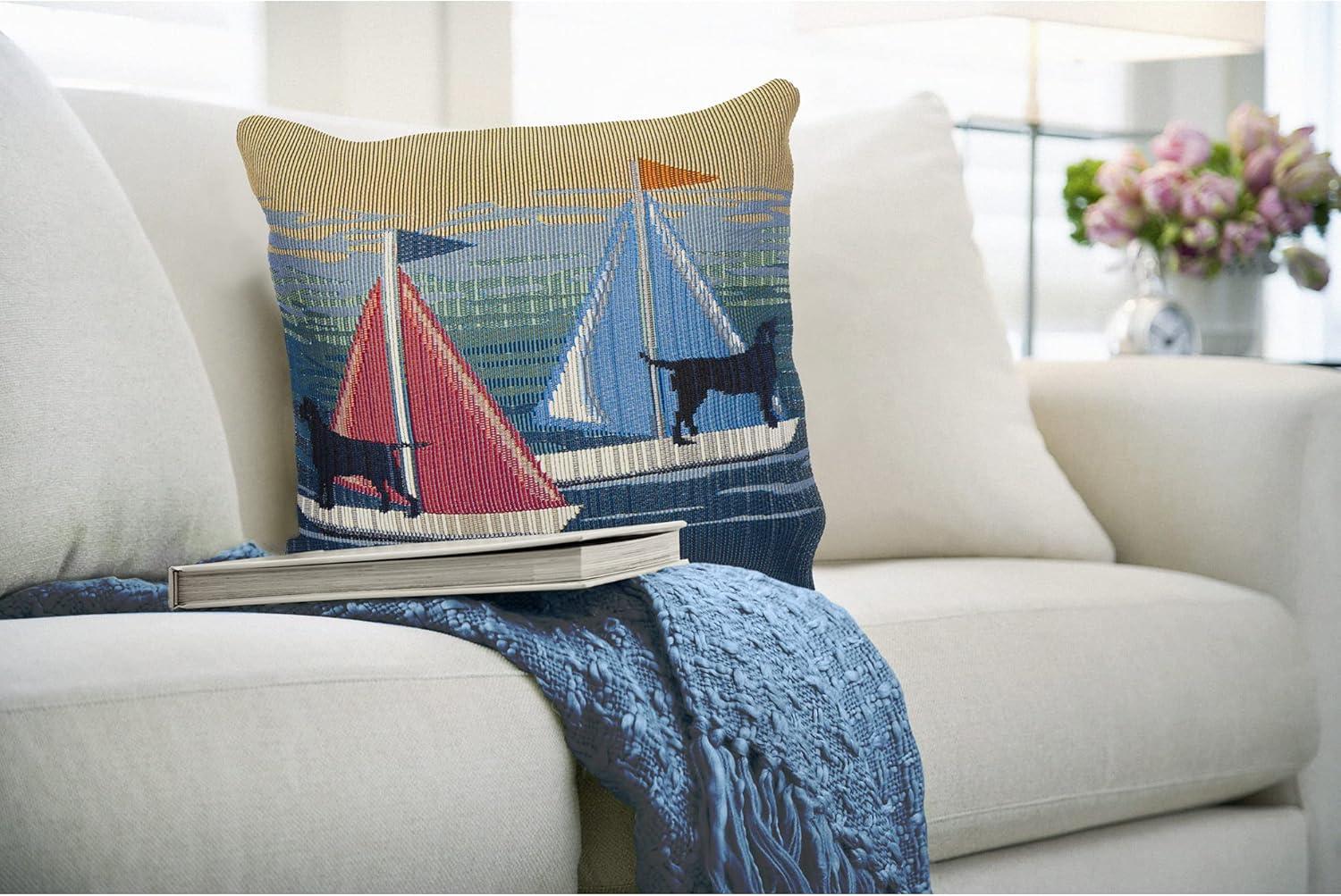 Blue and Red Nautical Dogs Indoor/Outdoor Throw Pillow