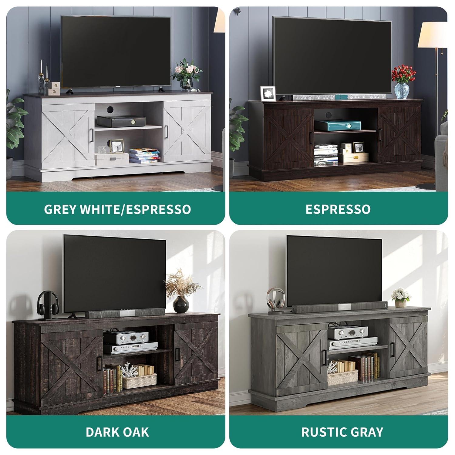 YITAHOME Entertainment Center for 65 Inch TV, Farmhouse TV Stand with Double Barn Doors and Storage Cabinets, Rustic Media Console Table TV Cabinet for Living Room, 59 Inches, Espresso