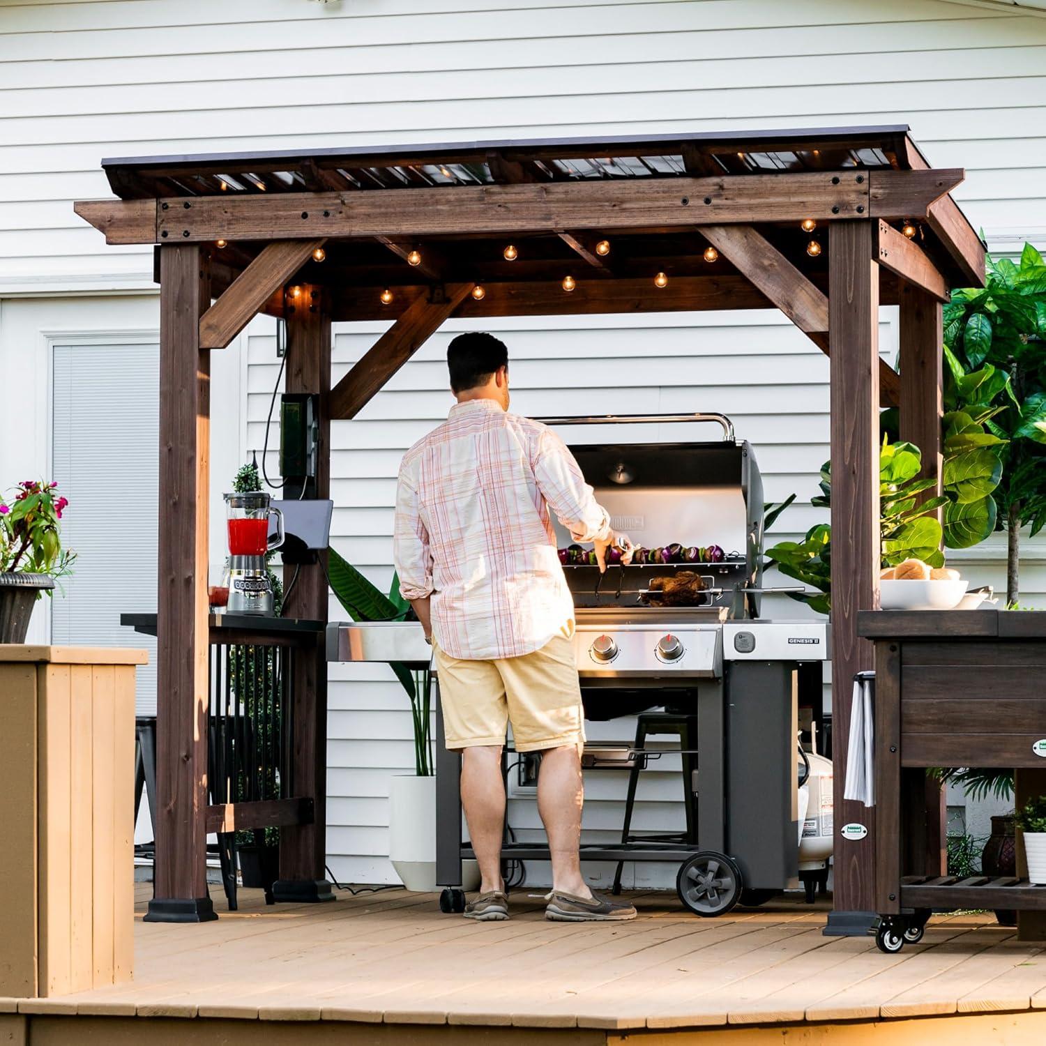 Walnut Cedar Grill Gazebo with Insulated Steel Roof