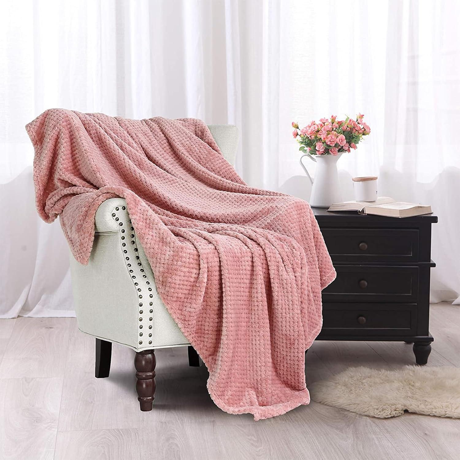 Exclusivo Mezcla Waffle Textured Extra Large Fleece Blanket, Super Soft and Warm Throw Blanket for Couch, Sofa and Bed (Dusty Pink, 50"x70")-Cozy, Fuzzy and Lightweight