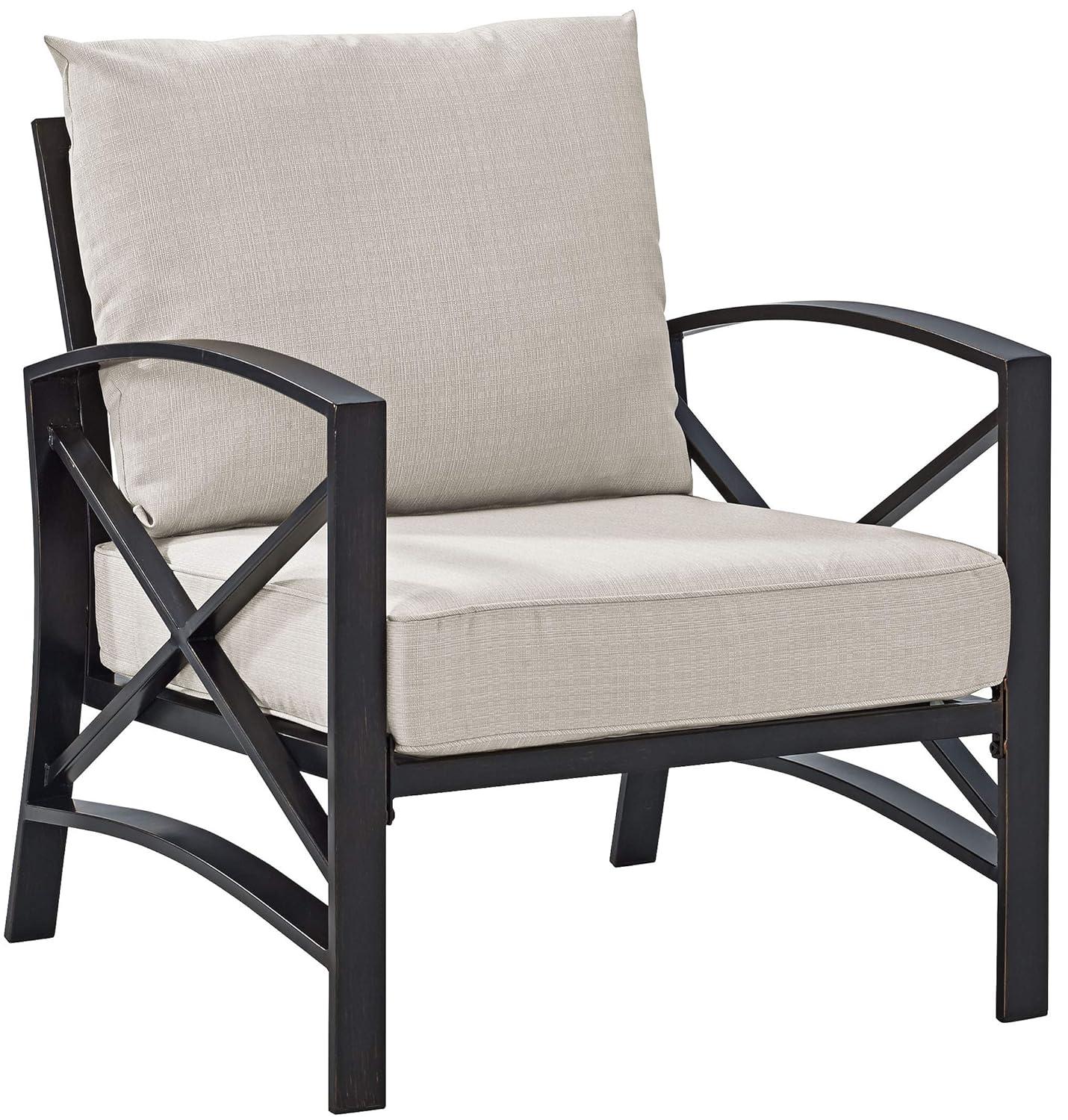 Kaplan Outdoor Arm Chair Oatmeal - Crosley: Patio Furniture, Steel Frame, Weather-Resistant